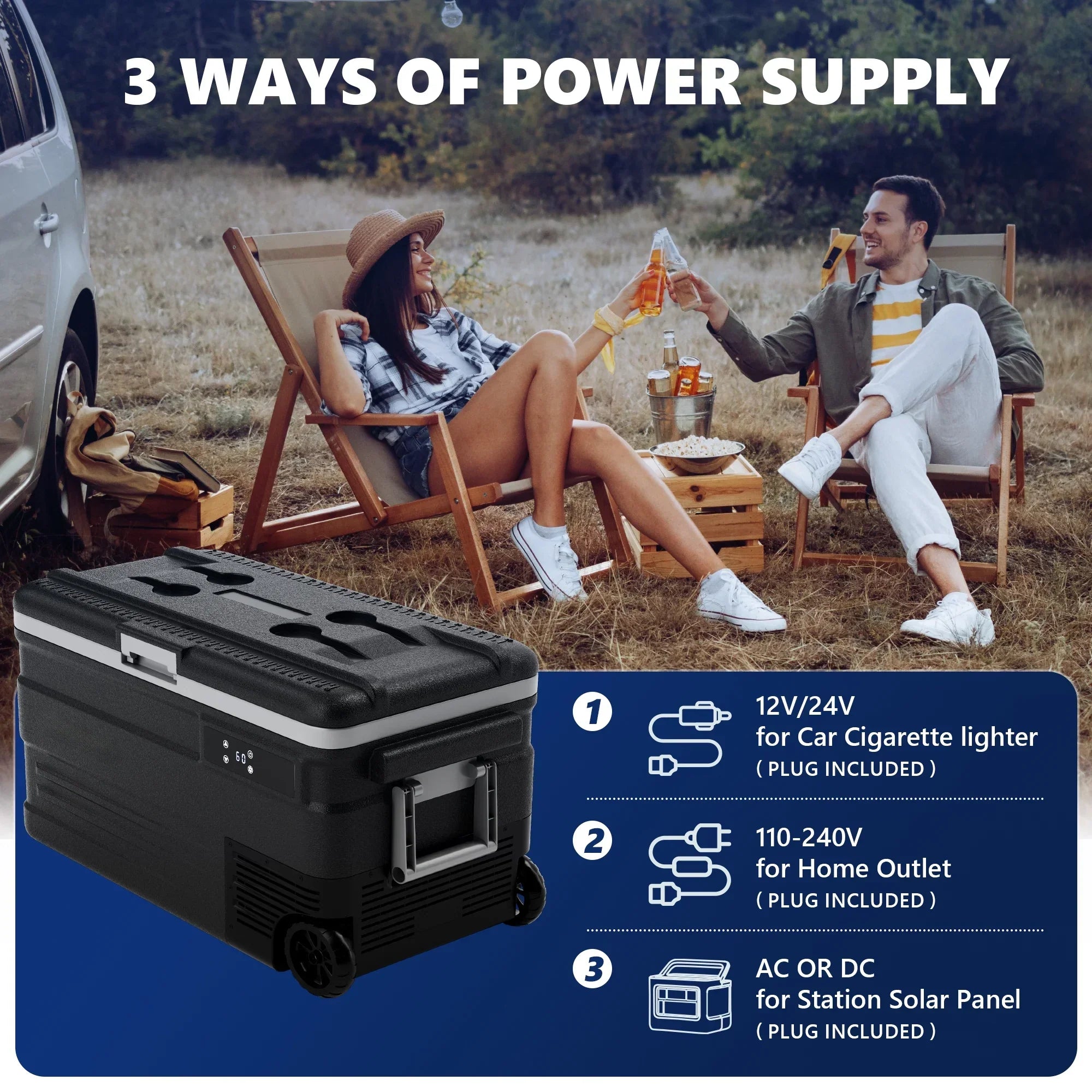 Simzlife 12 Volt Car Refrigerator, 80QT(75L) Portable Car Fridge with Wheels, 0℉~68℉, 12/24V DC & 110-240V AC,  Black