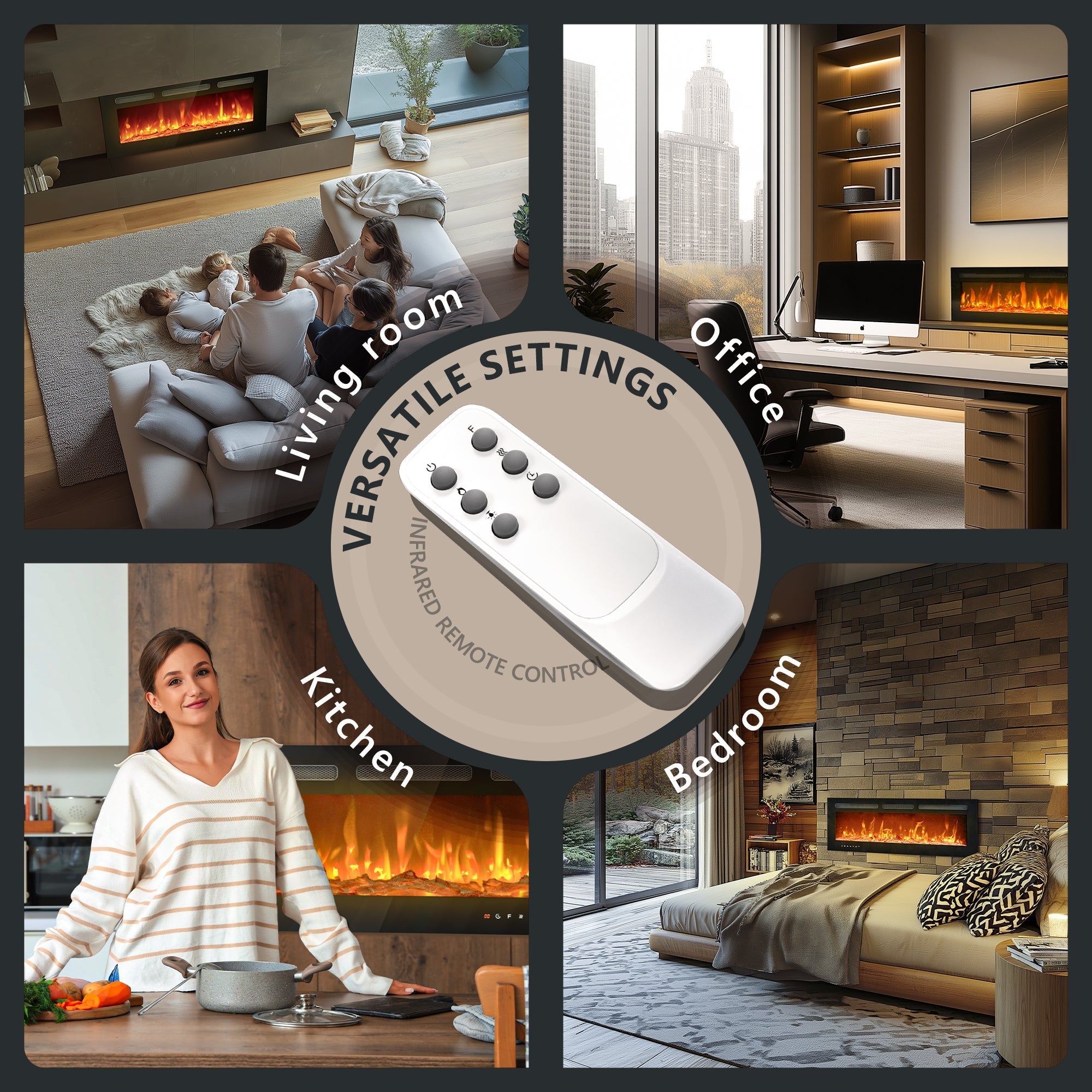 Simzlife 36 Inch Electric Fireplace Wall Recessed and Wall Mounted with Adjustable Flame Color, Fireplace Heater with Remote Control, Linear Fireplace with Timer, Touch Screen, Log & Crystal, 750/1500W
