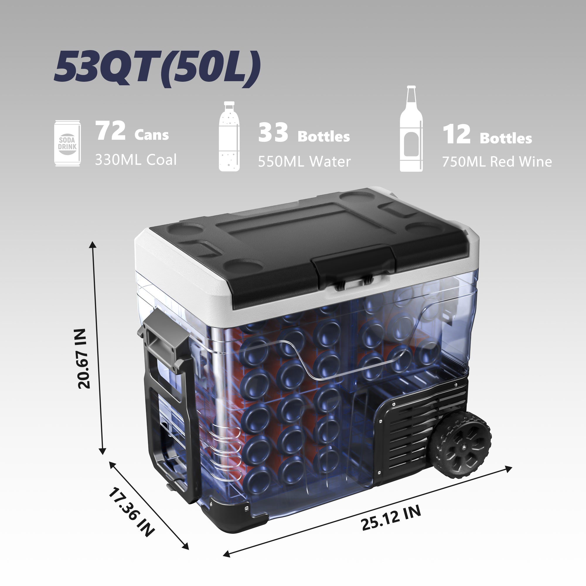 Simzlife 12 Volt Refrigerator, 53QT(50L) Electric Cooler, Portable Freezer 12V/24V DC 110-240V AC, 12V Fridge -4℉~68℉, 12V Cooler with Wheels & 2 Baskets for Travel, Truck, Boat, Camping