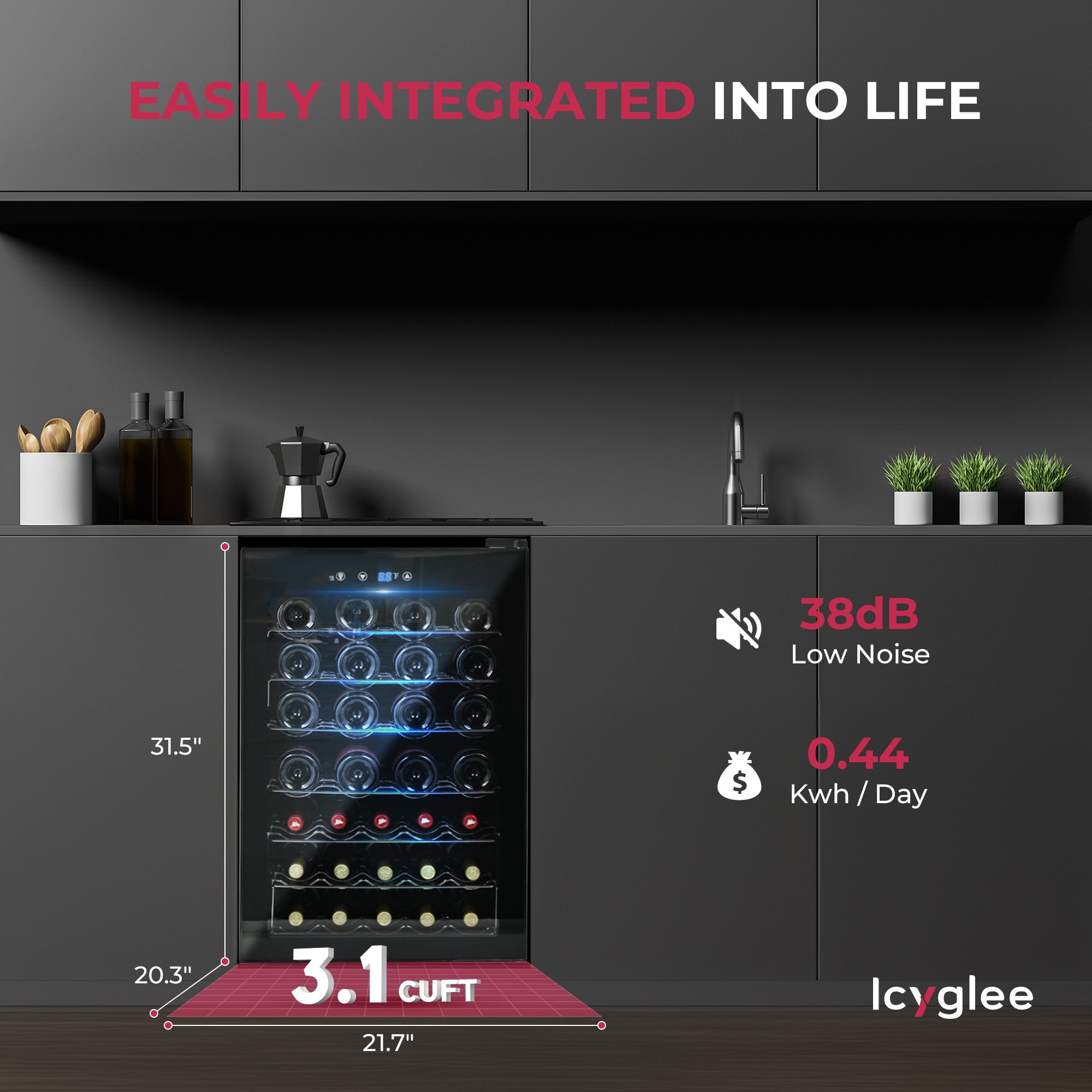 Simzlife 45 Bottle Wine Cooler Refrigerator,Built-in Wine Fridge with Stainless Steel Glass Door, for Home, Kitchen, or Office