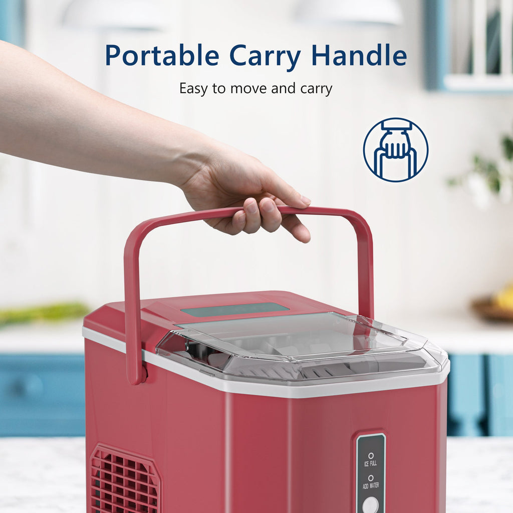 Simzlife Ice Makers Countertop, 9 Cubes in 6 Mins, 26lbs/Day, Portable Ice Maker with Carry Handle, Self-Cleaning Ice Maker with Ice Scoop & Basket for Home/Kitchen/Office/RV.(Red)