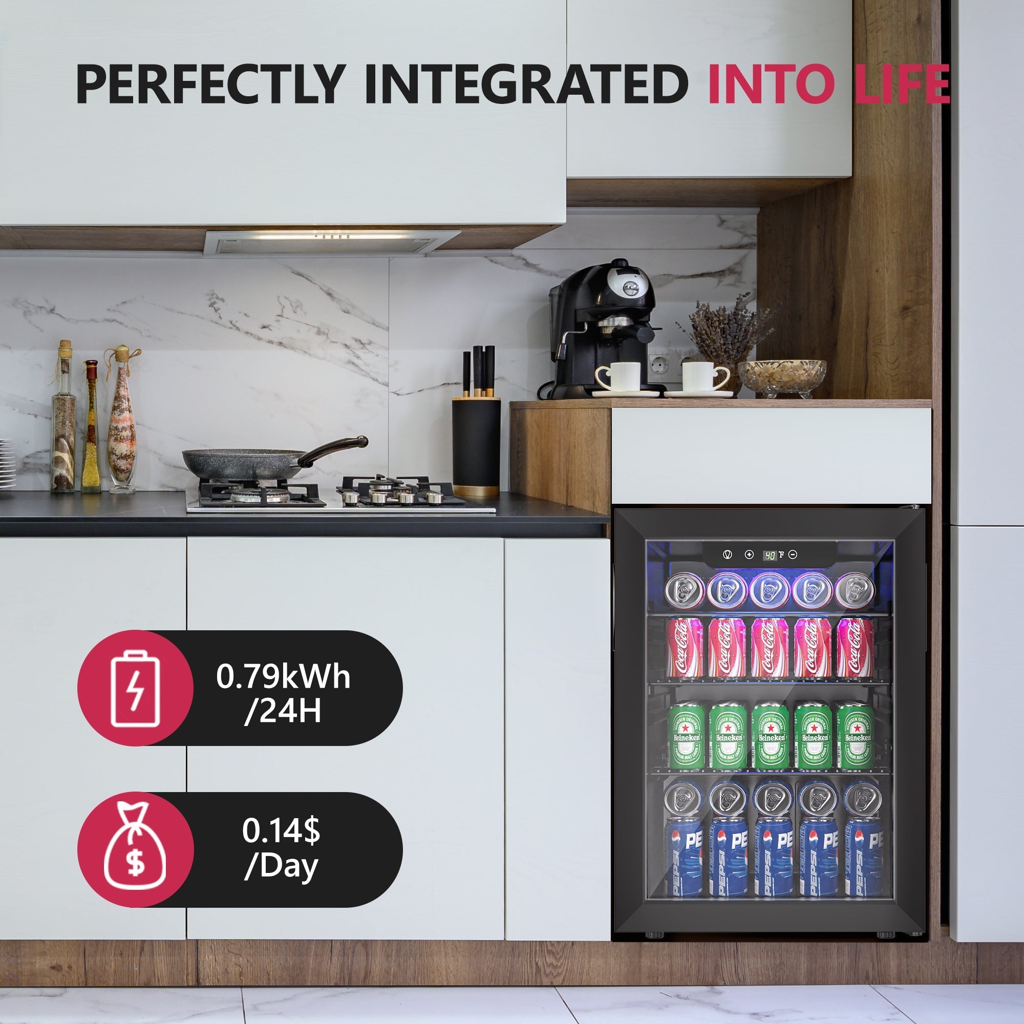 Simzlife 100 Can Beverage Refrigerator and Cooler with Glass Door for Home, 18.8 in D, 25 in H, Black