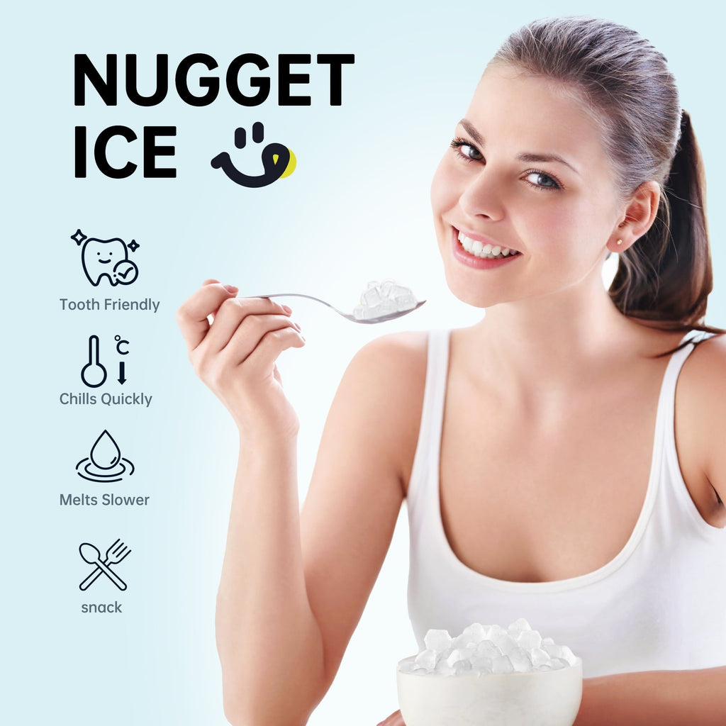 Simzlife Nugget Countertop Ice Maker with Soft Chewable Pellet Ice, Portable Ice Machine with Handle, Ready in 6 Mins, 33lbs Per Day, Self-Cleaning, for Home, Kitchen, Office, Black