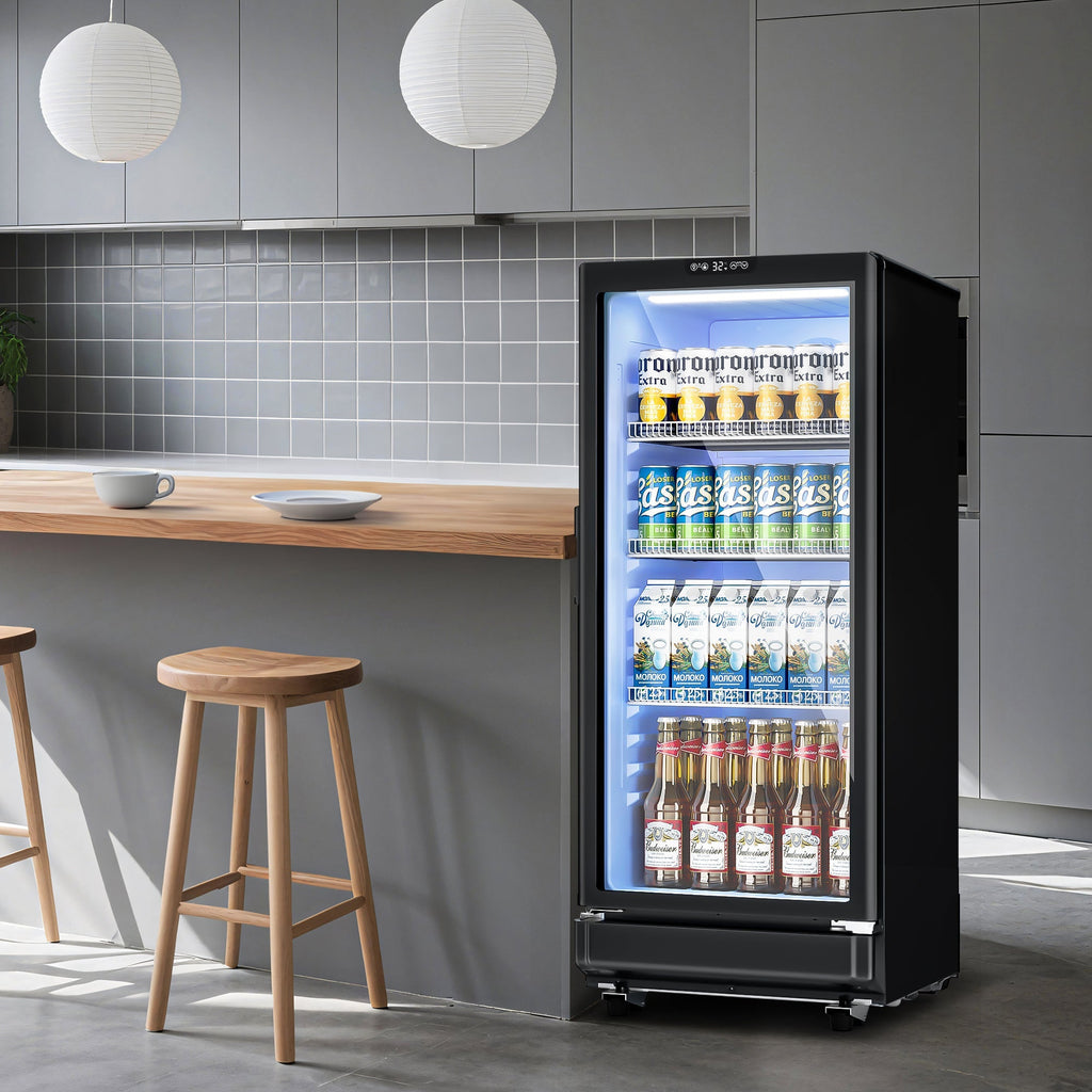 Simzlife Commercial&Residential Merchandiser Refrigerator, Outdoor Beverage Refrigerator with Double-Tempered Glass Door, Beverage Cooler for Bar, Office, Restaurant