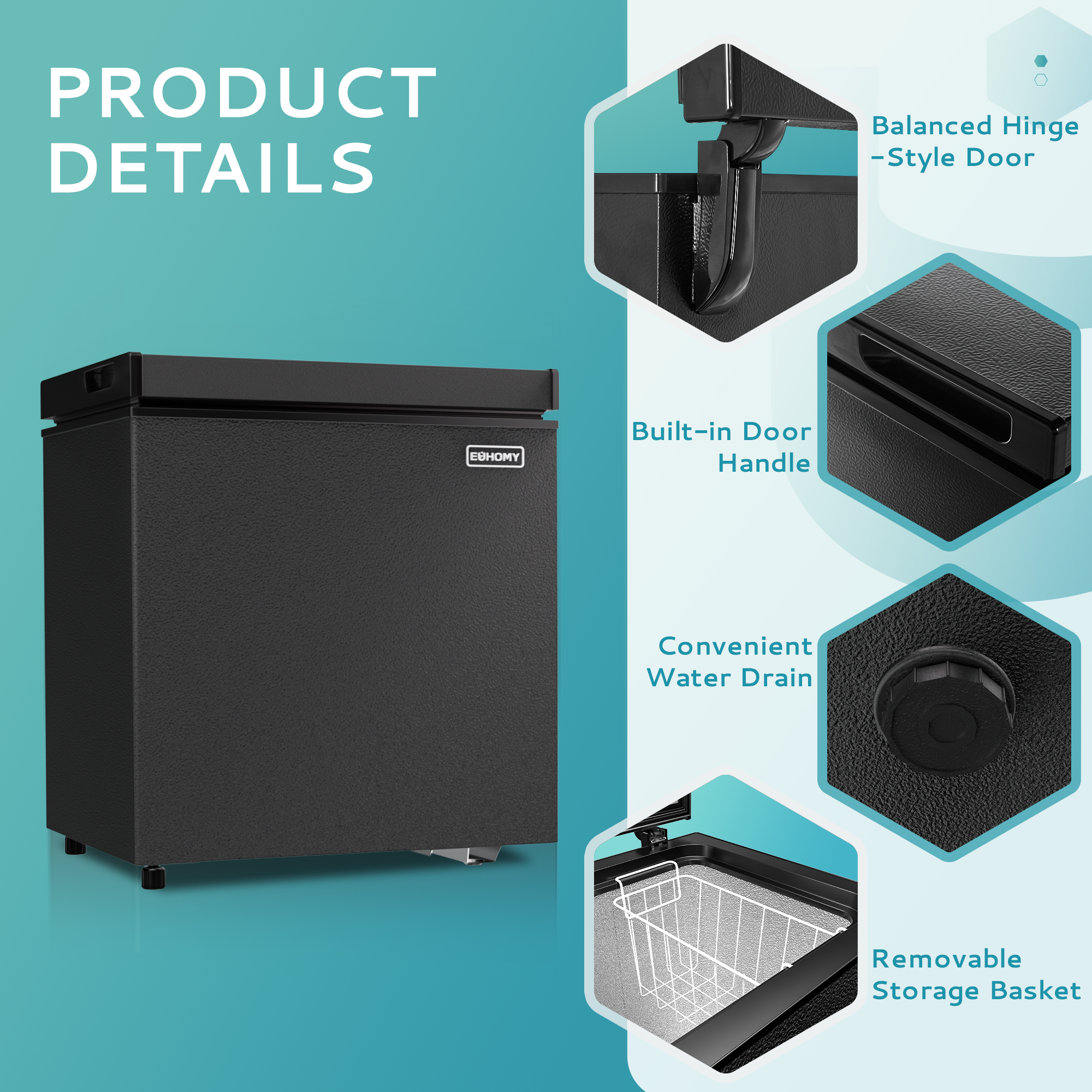 Simzlife 2.8 Cu.Ft Chest Freezer with Removable Basket, Small Deep Freezer Adjustable 7 Thermostat, Quiet Mini Freezer with Top Door, Energy Saving for Apartment/Garage/Basement/Dorm/Home,Black