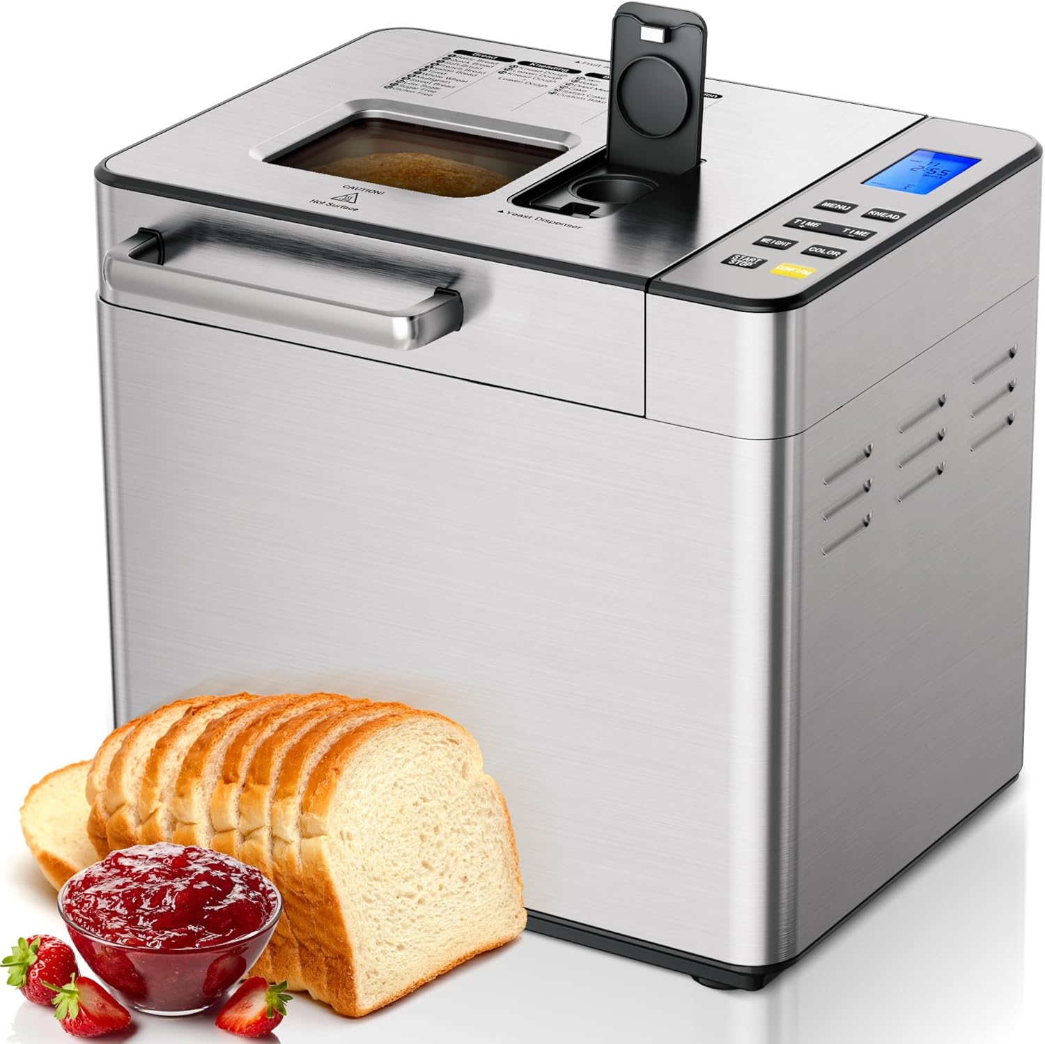 Simzlife 25-in-1 Bread Maker, 2LB Dough & Bread Maker Machine with Auto Fruit and Nut Dispenser,Stainless Steel