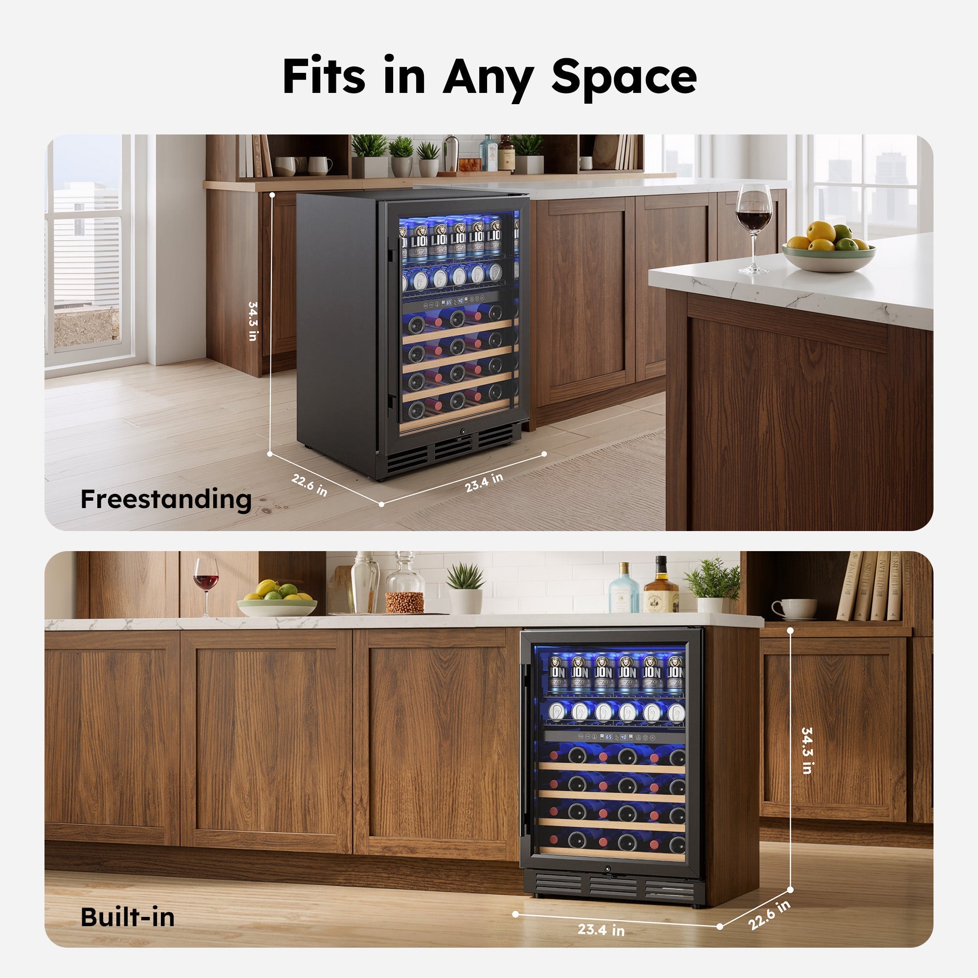 Simzlife 4.5 Cu.Ft Dual Zone Beverage Refrigerator Wine Cooler, Wine Chiller for 30 Bottles Wine & 65 Cans Drink, Adjustable Temperature Control for Home/Office/Bar,Black