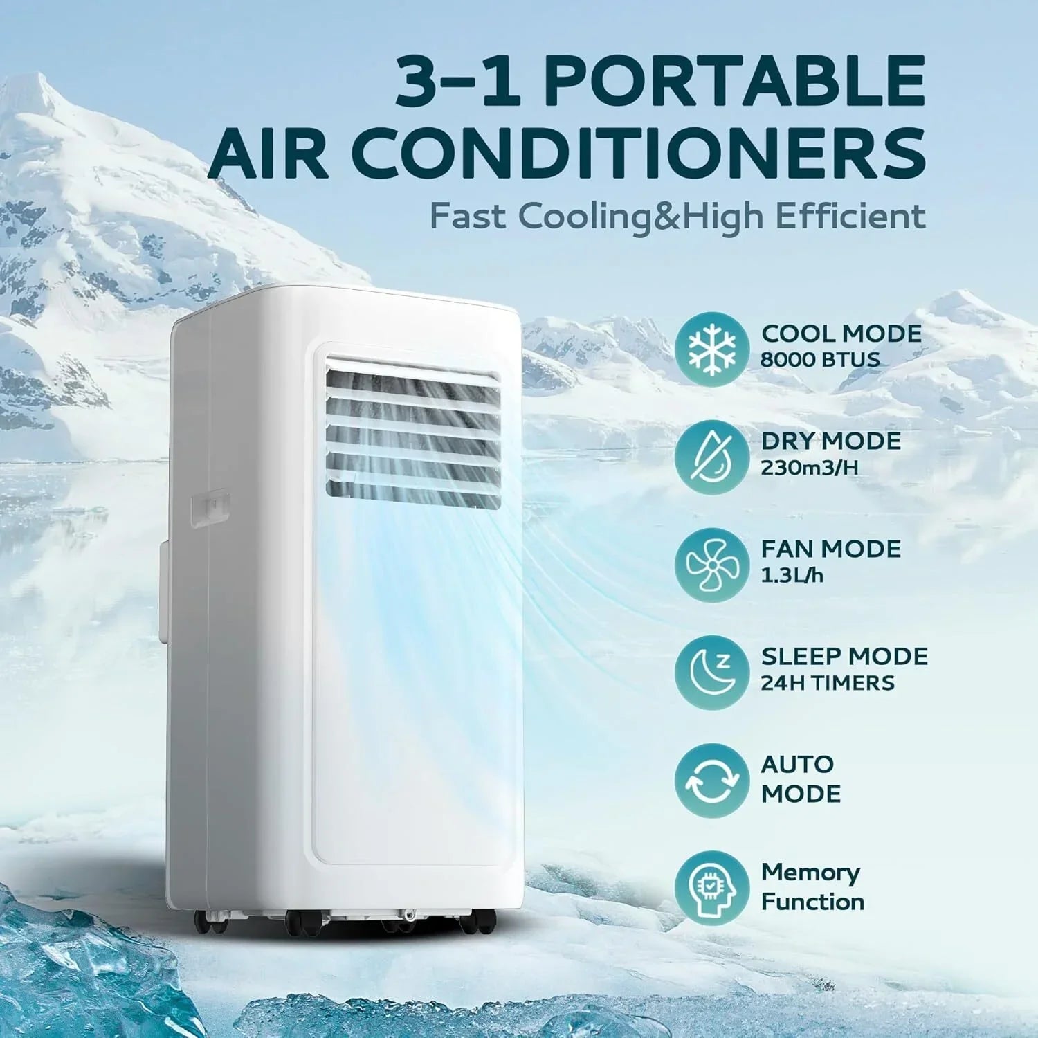 Simzlife 10,000 BTU Portable Air Conditioner Floor Room AC Unit with Cool, Dehumidifier, Fan Mode,Portable Cooling AC Unit with Remote Control
