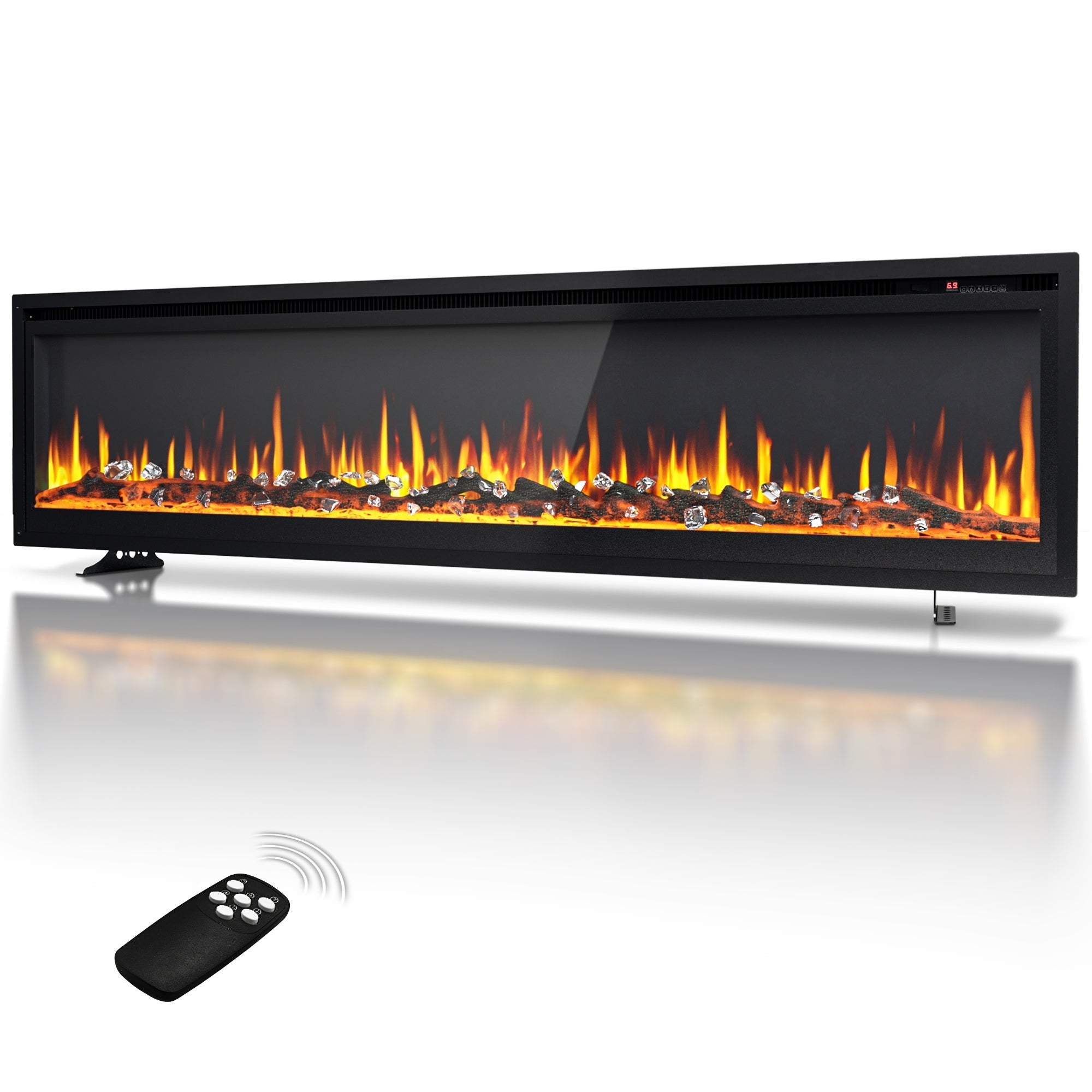 Simzlife 72 inch Electric Fireplace Recessed Wall Mounted Freestanding with Remote Control, Ultra-thin Fireplace Heater with Adjustable Flame Color, Linear Fireplace with Timer, Log & Crystal, 750/1500W