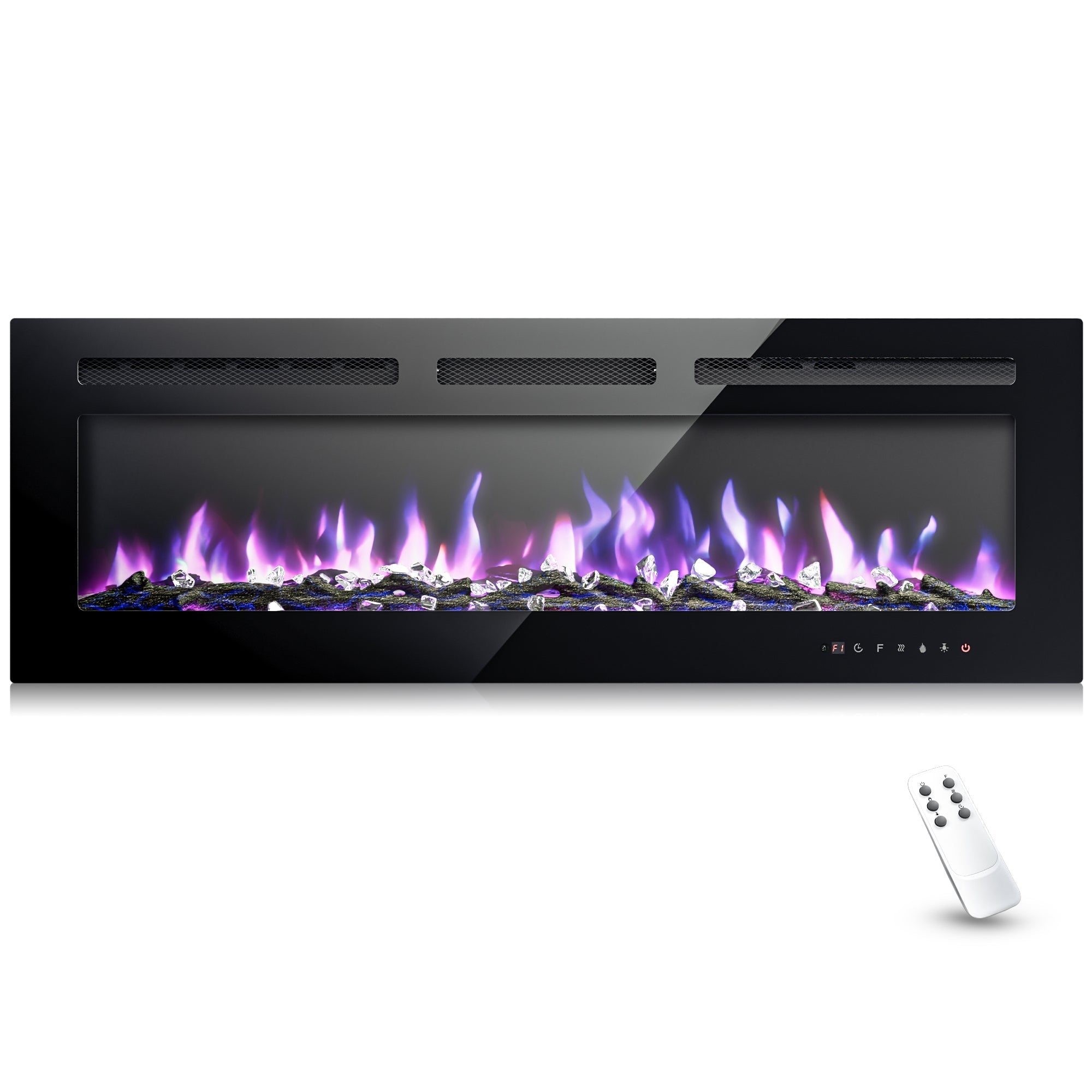 Simzlife 50 Inch Electric Fireplace Wall Recessed and Wall Mounted with Adjustable Flame Color, Fireplace Heater with Remote Control, Linear Fireplace with Timer, Touch Screen, Log & Crystal, 750/1500W