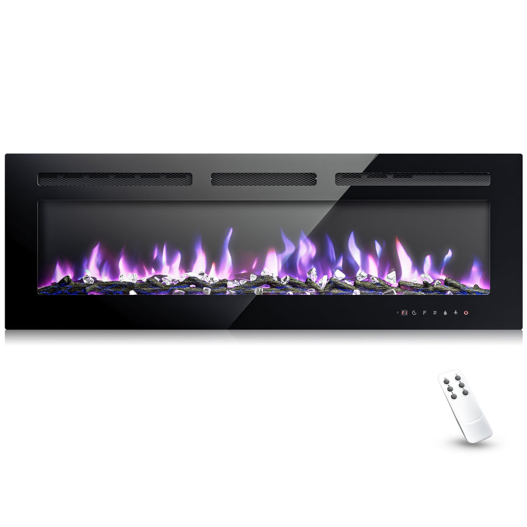 Simzlife 50 inch Electric Fireplace Recessed Wall Mounted Freestanding with Remote Control, Ultra-thin Fireplace Heater with Adjustable Flame Color, Linear Fireplace with Timer, Log & Crystal, 750/1500W