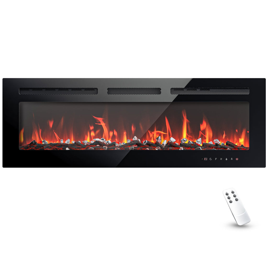 Simzlife 50 inch Electric Fireplace Recessed Wall Mounted Freestanding with Remote Control, Ultra-thin Fireplace Heater with Adjustable Flame Color, Linear Fireplace with Timer, Log & Crystal, 750/1500W