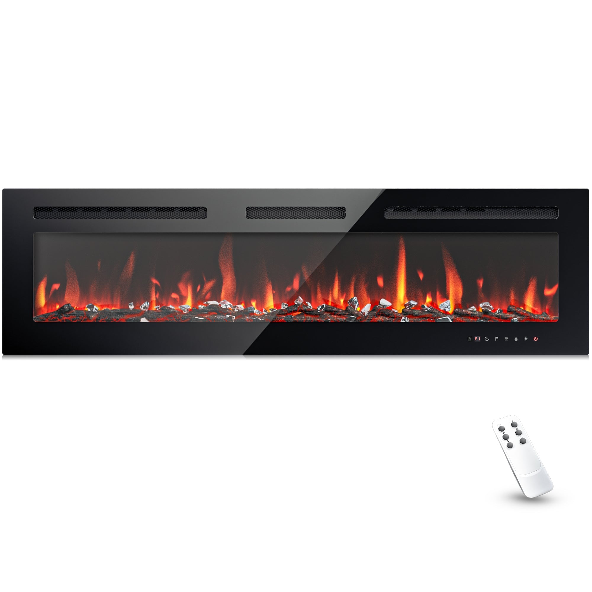 Simzlife 60 Inch Electric Fireplace Wall Recessed and Wall Mounted with Adjustable Flame Color, Fireplace Heater with Remote Control, Linear Fireplace with Timer, Touch Screen, Log & Crystal, 750/1500W