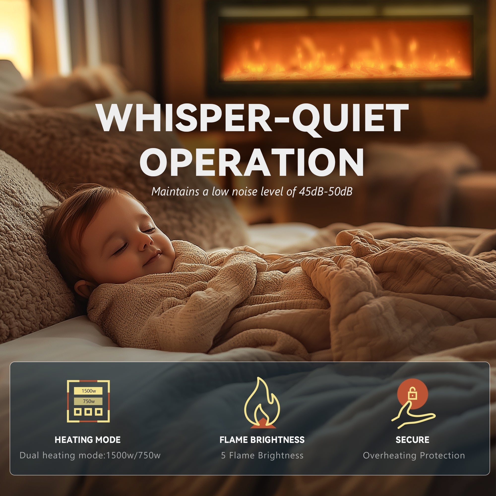 Simzlife 60 Inch Electric Fireplace Wall Recessed and Wall Mounted with Adjustable Flame Color, Fireplace Heater with Remote Control, Linear Fireplace with Timer, Touch Screen, Log & Crystal, 750/1500W