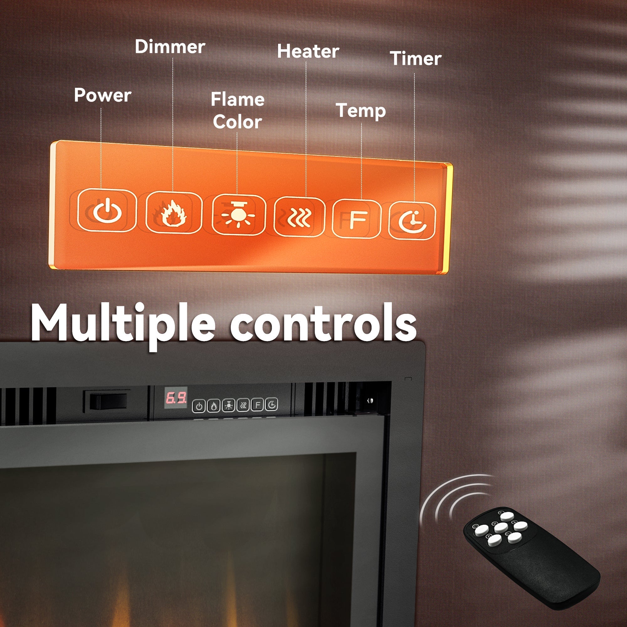 Simzlife 72 inch Electric Fireplace Recessed Wall Mounted Freestanding with Remote Control, Ultra-thin Fireplace Heater with Adjustable Flame Color, Linear Fireplace with Timer, Log & Crystal, 750/1500W