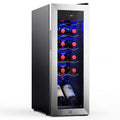 Simzlife 12 Bottle Wine Cooler Refrigerator with Lock, 11 Inch Wine Chiller with Stainless Steel Glass Door, Freestanding