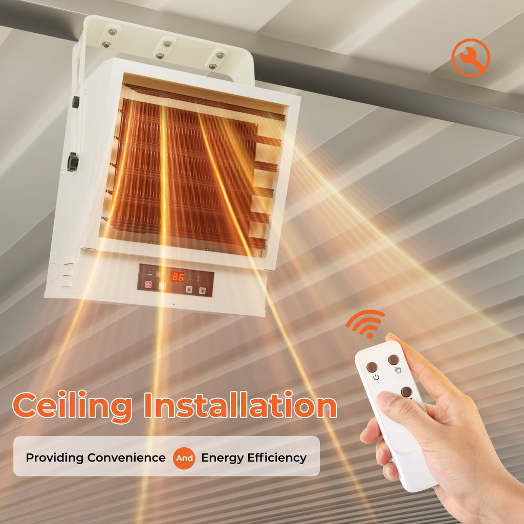 Simzlife Hard-Wired Electric Garage Heater, 240v Ceiling Heater With Remote Control, 10000 Watt Heater With 9 Hour Timer, Overheat Protection ETL Compliant Wall Heater For Garage, Workshop, Warehouse