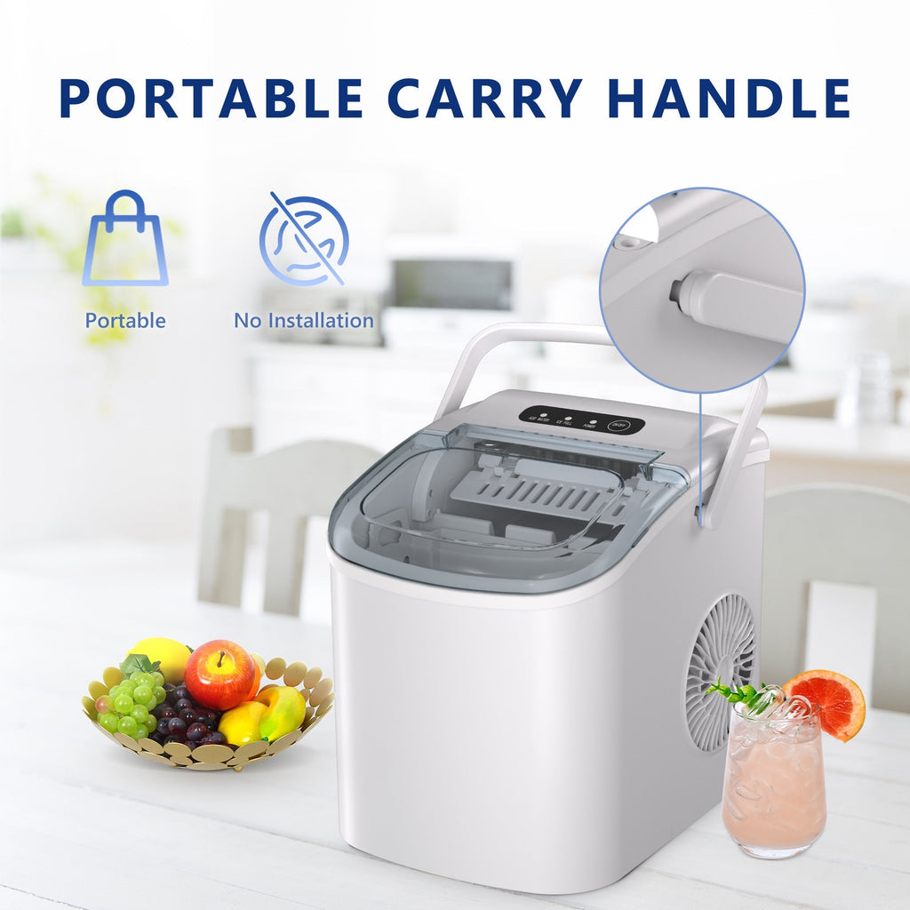 Simzlife Countertop Ice Maker Machine with Handle, 26lbs Per Day, 9 Ice Cubes Ready in 6 Mins, Auto-Cleaning Portable Ice Maker with Basket and Scoop, for Home/Kitchen/Camping/RV