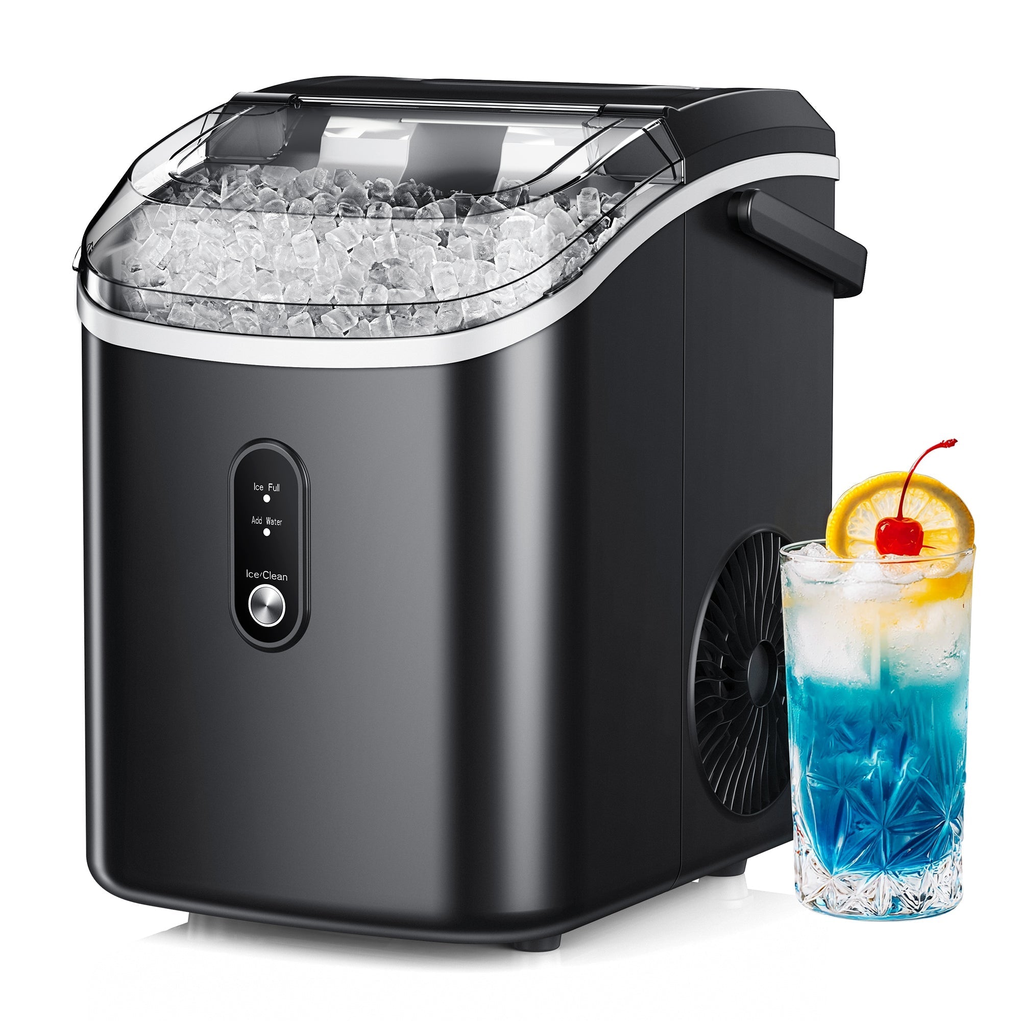Simzlife 35lbs/24H Nugget Ice Maker Countertop,Portable Ice Maker Machine with Auto-Cleaning, Black