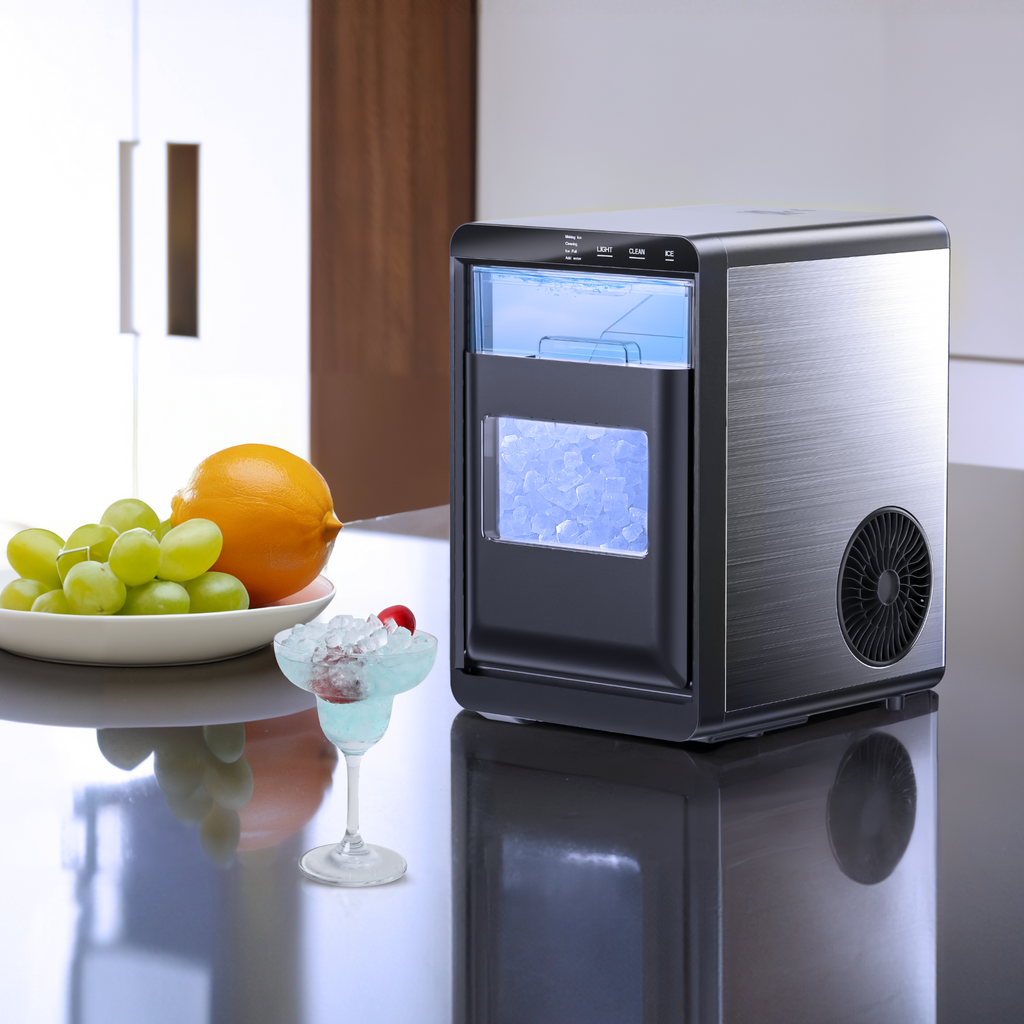 Simzlife Nugget Ice Maker Countertop, 44Lbs/24H Pebble Ice Maker Machine, Self-Cleaning Pellet Ice Machine with Ice Scoop&Basket, Sonic Countertop Ice Machine for Home/Kitchen/Office(Black)