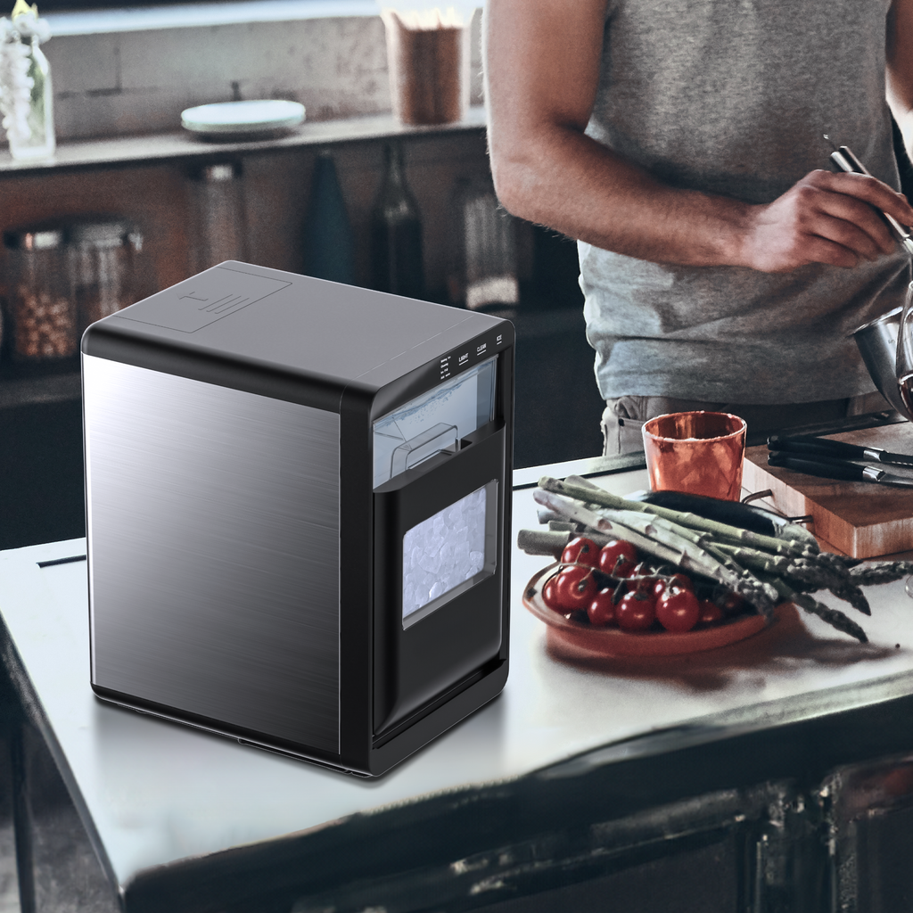 Simzlife Nugget Ice Maker Countertop, 44Lbs/24H Pebble Ice Maker Machine, Self-Cleaning Pellet Ice Machine with Ice Scoop&Basket, Sonic Countertop Ice Machine for Home/Kitchen/Office(Black)