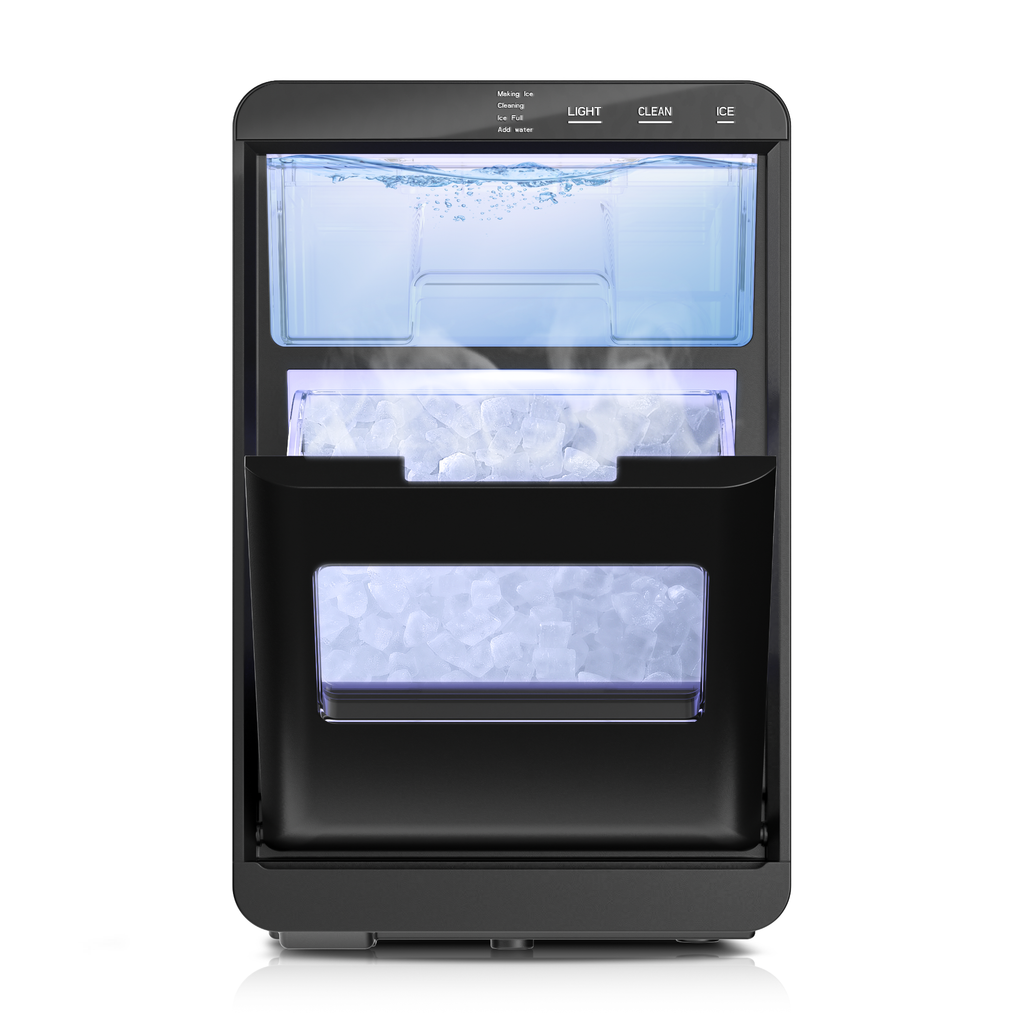 Simzlife Nugget Ice Maker Countertop, 44Lbs/24H Pebble Ice Maker Machine, Self-Cleaning Pellet Ice Machine with Ice Scoop&Basket, Sonic Countertop Ice Machine for Home/Kitchen/Office(Black)