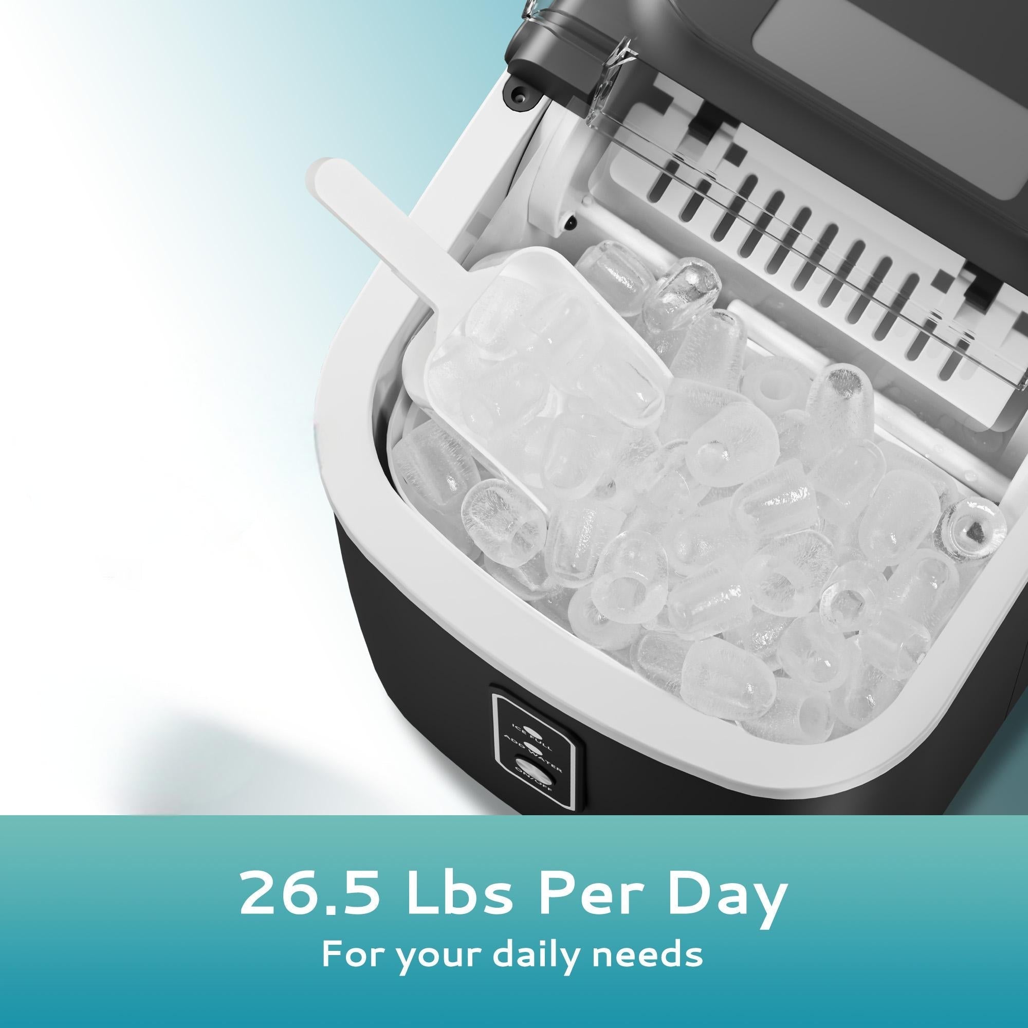 Simzlife Countertop Ice Maker with Handle,Portable Ice Machine with Basket and Scoop, 9 Bullet Ice In 6 Mins, 26Lbs/24H,Black