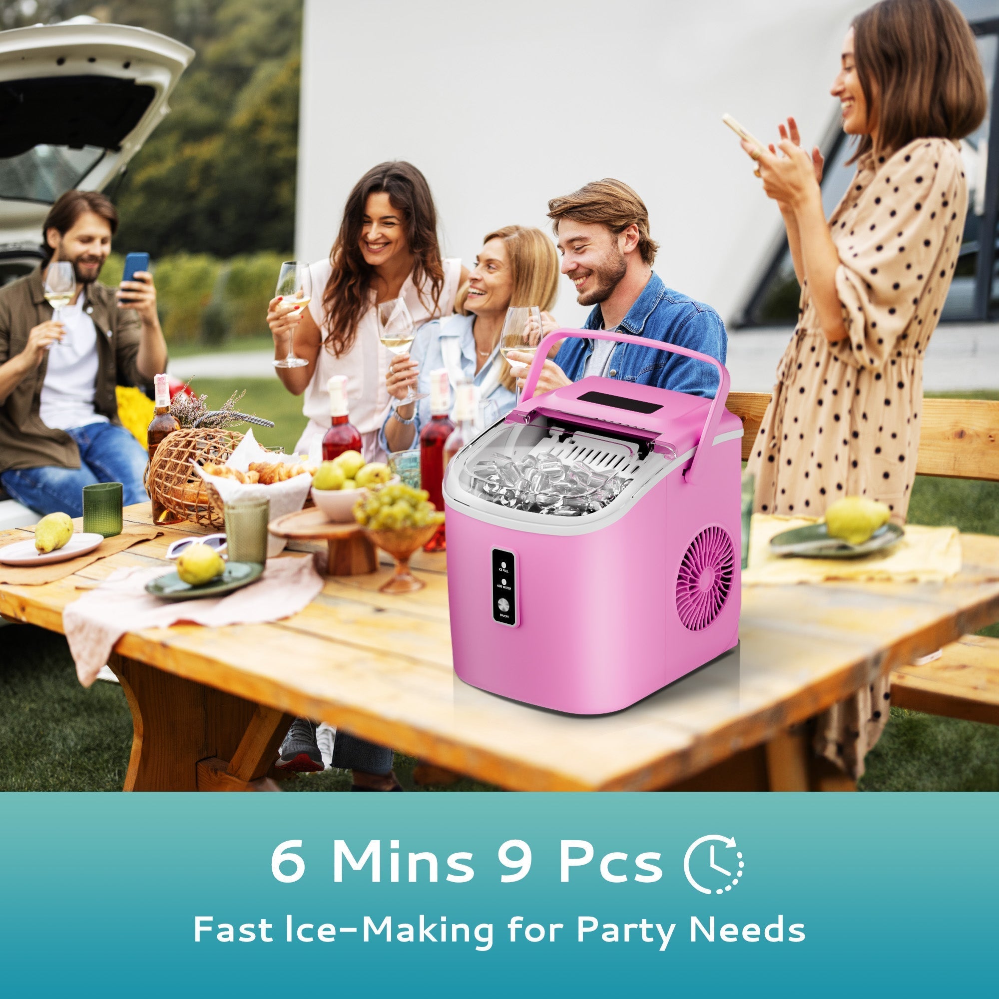 Simzlife Countertop Ice Maker with Handle,Portable Ice Machine with Basket and Scoop, 9 Bullet Ice In 6 Mins, 26Lbs/24H, Self-Cleaning