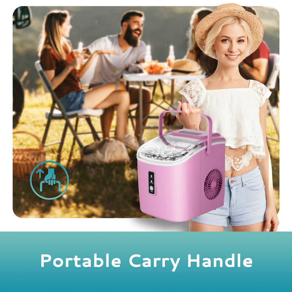 Simzlife Countertop Ice Maker with Handle,Portable Ice Machine with Basket and Scoop, 9 Bullet Ice In 6 Mins, 26Lbs/24H, Self-Cleaning