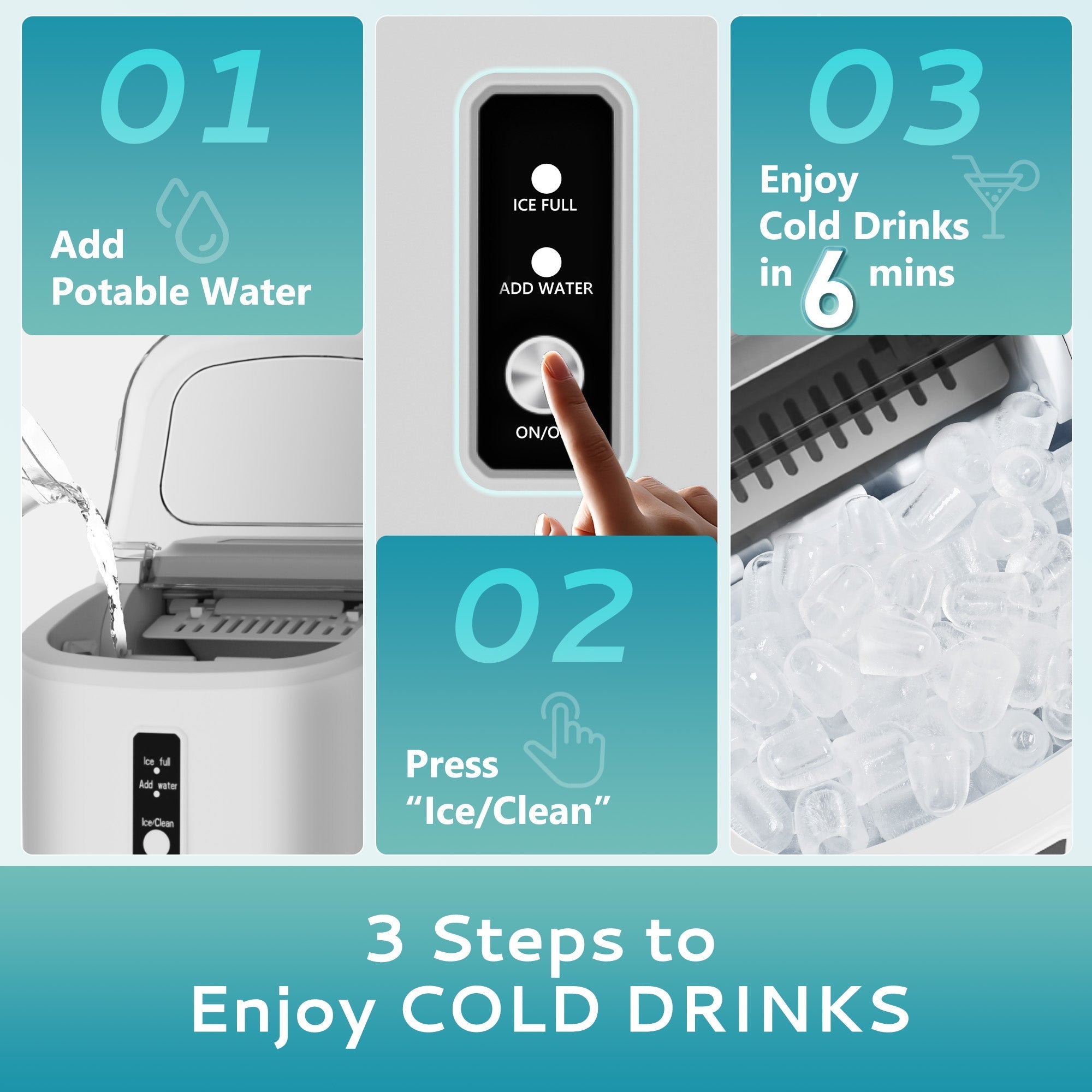 Simzlife Countertop Ice Maker with Handle,Portable Ice Machine with Basket and Scoop, 9 Bullet Ice In 6 Mins, 26Lbs/24H,White