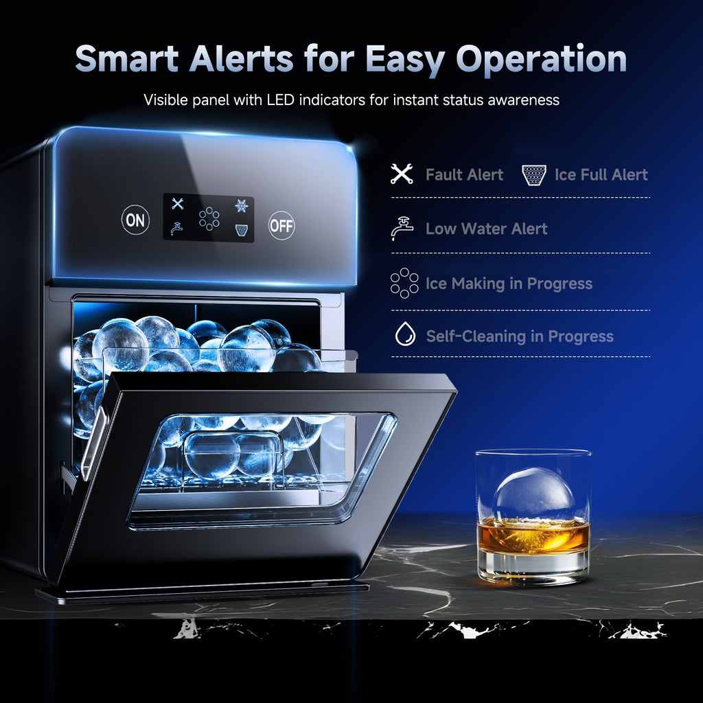 Simzlife Sphere Ice Maker,10 pcs/Hour, 150 pcs/Day,Clear Ice Ball Maker with Enhanced Insulation, with LCD Touch Screen, Self-Cleaning, Quiet Home and Bar Ice for Whiskey Bourbon Parties