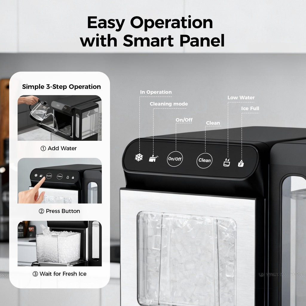 Simzlife Nugget Ice Maker with 4.3L Side Tank, Self- Cleaning Countertop Ice Machine, Soft Chewable Pellet Ice for Home/Kitchen/Party