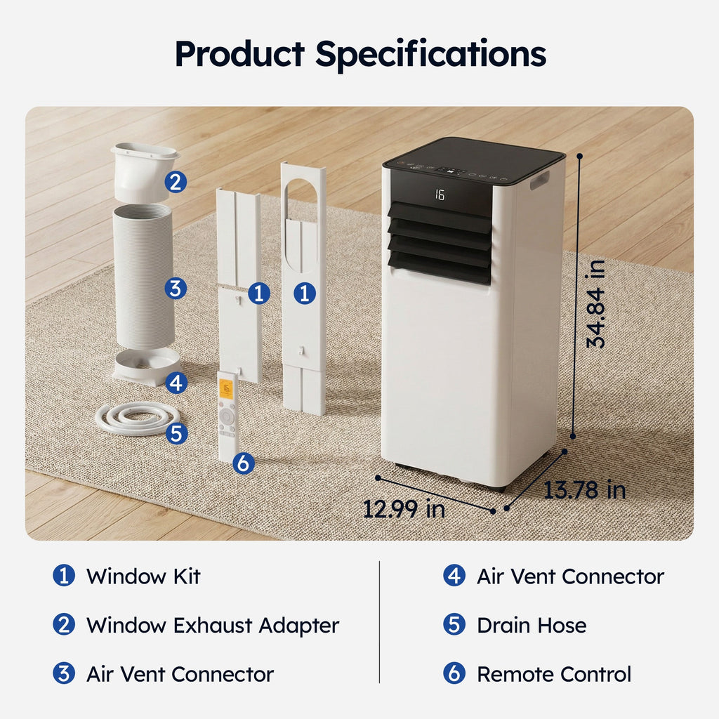 SIMZLIFE 8000 BTU Portable Air Conditioner with WIFI and Remote Control,Small AC Unit with Dehumidifier and Fan