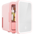 Simzlife Mini Fridge, 5L AC/DC Small Refrigerator with Dimmable LED Mirror, Portable Cooler and Warmer for Skin Care, Cosmetics, Beverage, 5L Makeup Mini Skincare Fridge for Bedroom, Car, Office, Pink