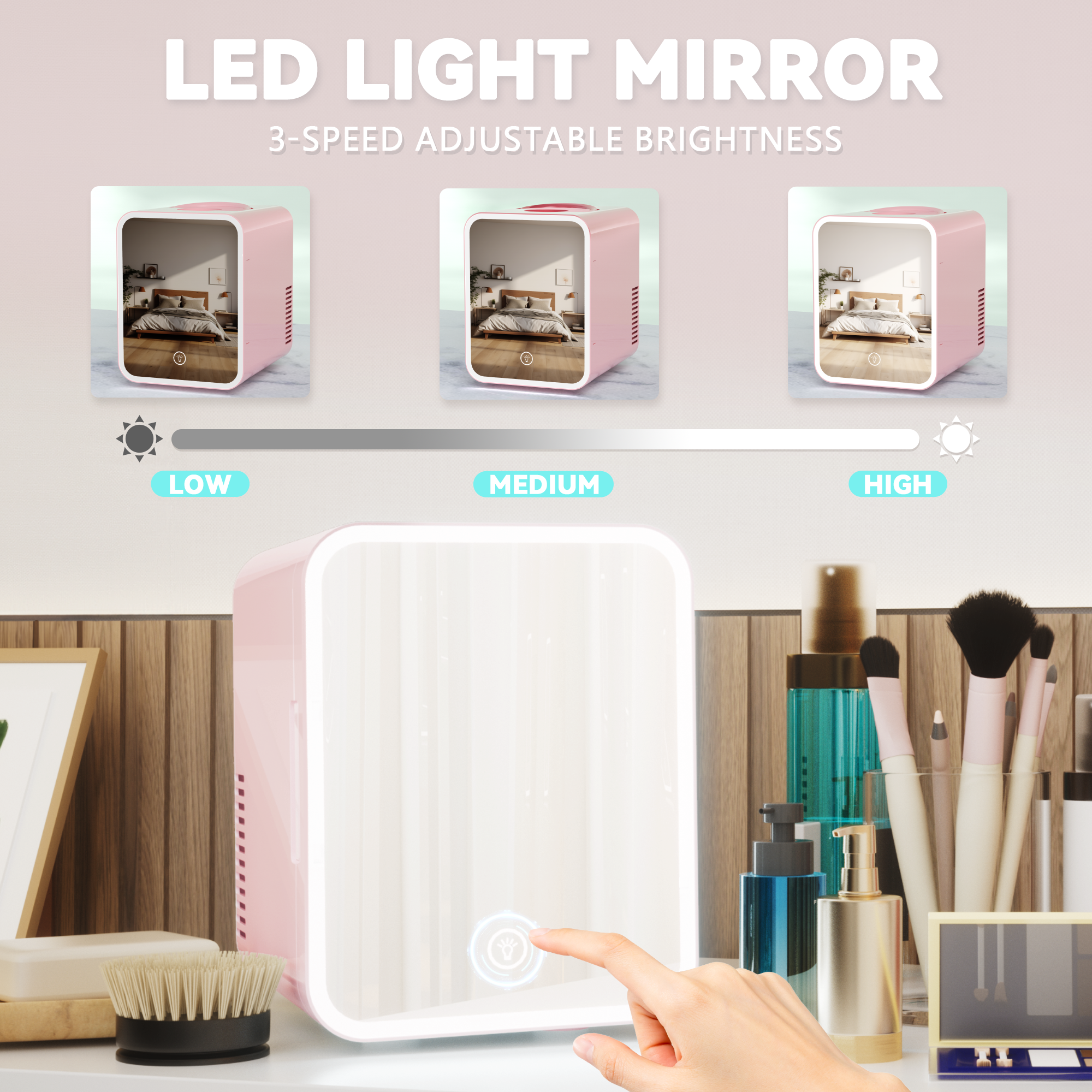Simzlife Mini Fridge, 5L AC/DC Small Refrigerator with Dimmable LED Mirror, Portable Cooler and Warmer for Skin Care, Cosmetics, Beverage, 5L Makeup Mini Skincare Fridge for Bedroom, Car, Office, Pink