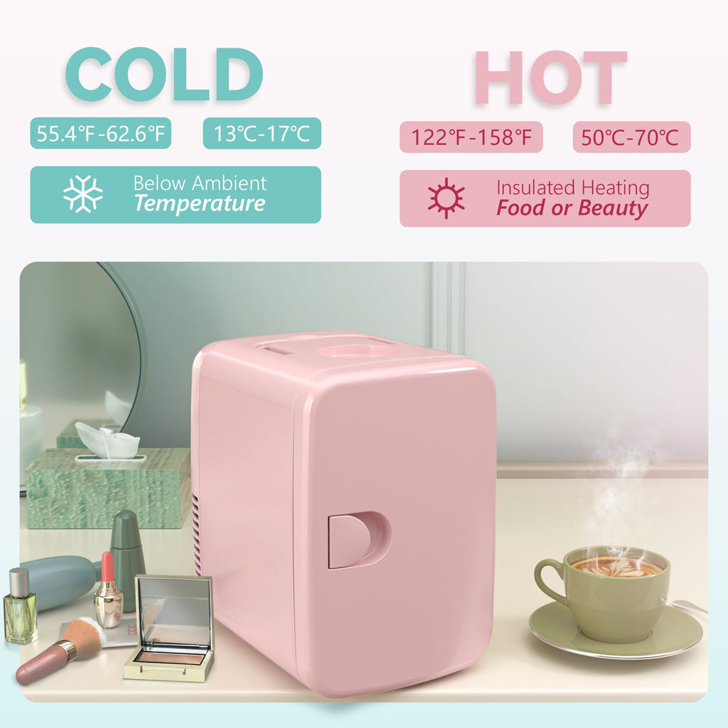 Simzlife Mini Fridge, 4 Liter/6 Cans AC/DC Small Refrigerator for Skincare, Portable Cooler and Warmer for Skin Care, Cosmetics, Beverage, 4L Makeup Mini Fridge for Bedroom, Car, Office, Dorm, Pink