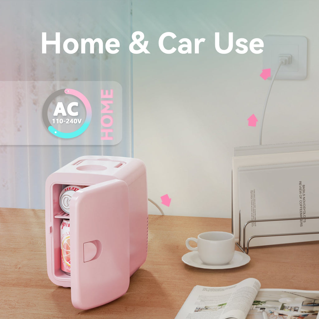 Simzlife Mini Fridge, 4 Liter/6 Cans AC/DC Small Refrigerator for Skincare, Portable Cooler and Warmer for Skin Care, Cosmetics, Beverage, 4L Makeup Mini Fridge for Bedroom, Car, Office, Dorm, Pink