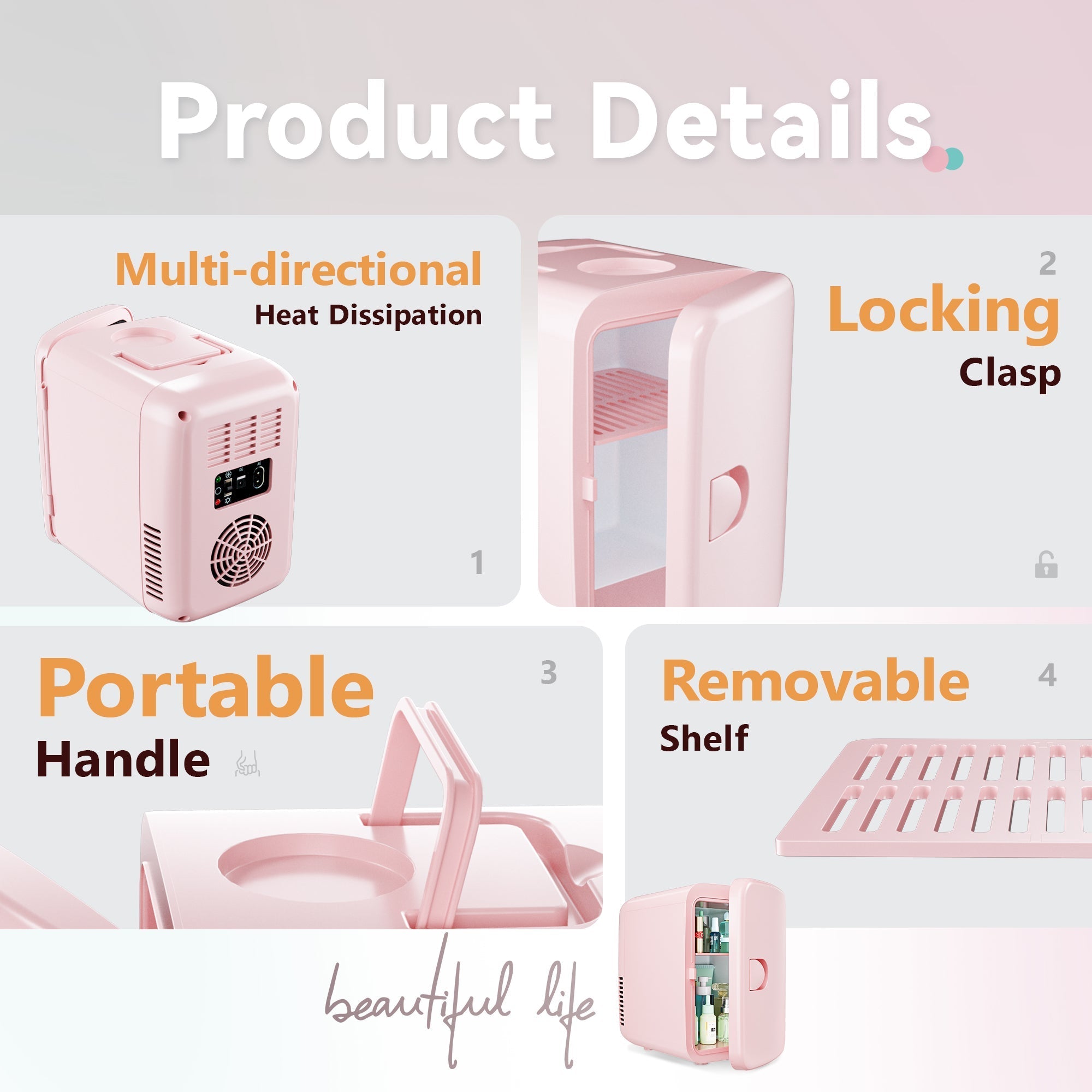 Simzlife Mini Fridge, 4 Liter/6 Cans AC/DC Small Refrigerator for Skincare, Portable Cooler and Warmer for Skin Care, Cosmetics, Beverage, 4L Makeup Mini Fridge for Bedroom, Car, Office, Dorm, Pink