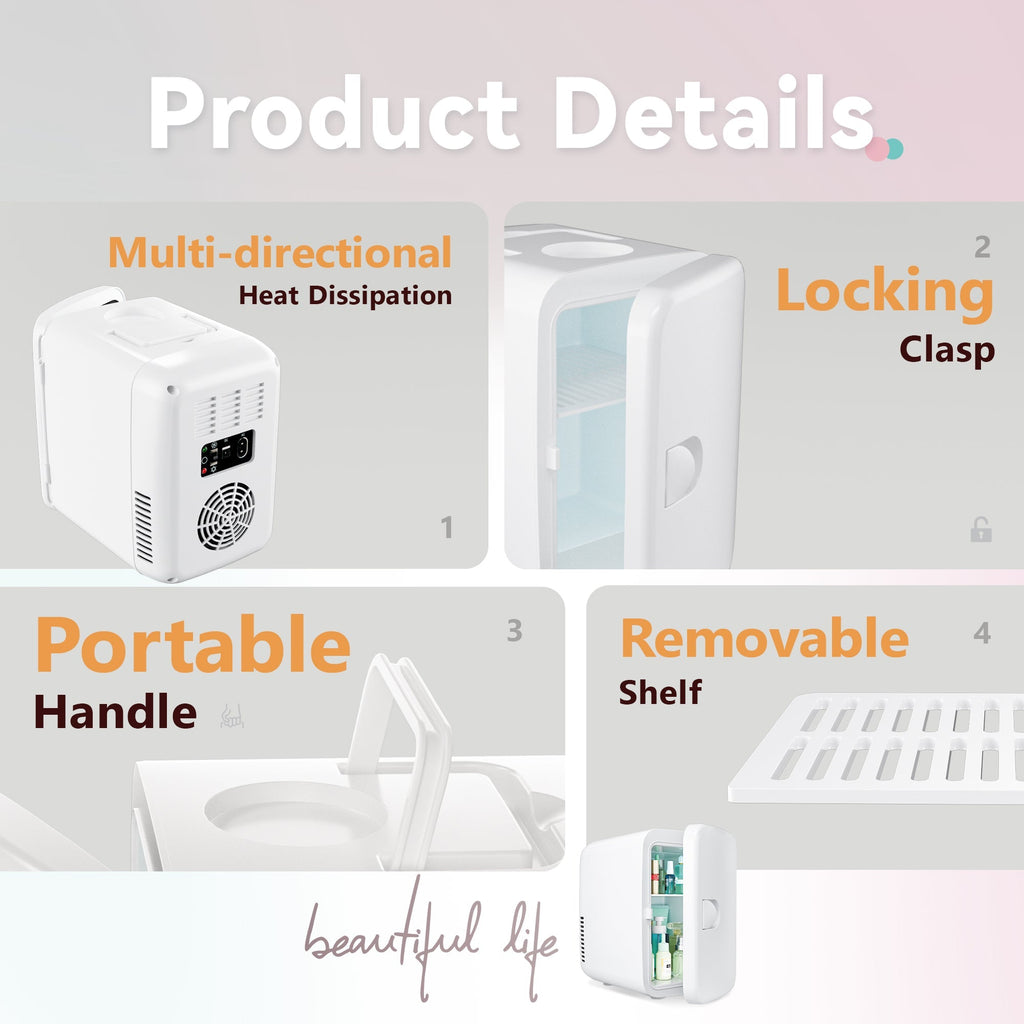 Simzlife Mini Fridge, 4 Liter/6 Cans AC/DC Small Refrigerator for Skincare, Portable Cooler and Warmer for Skin Care, Cosmetics, Beverage, 4L Makeup Mini Fridge for Bedroom, Car, Office, Dorm, White