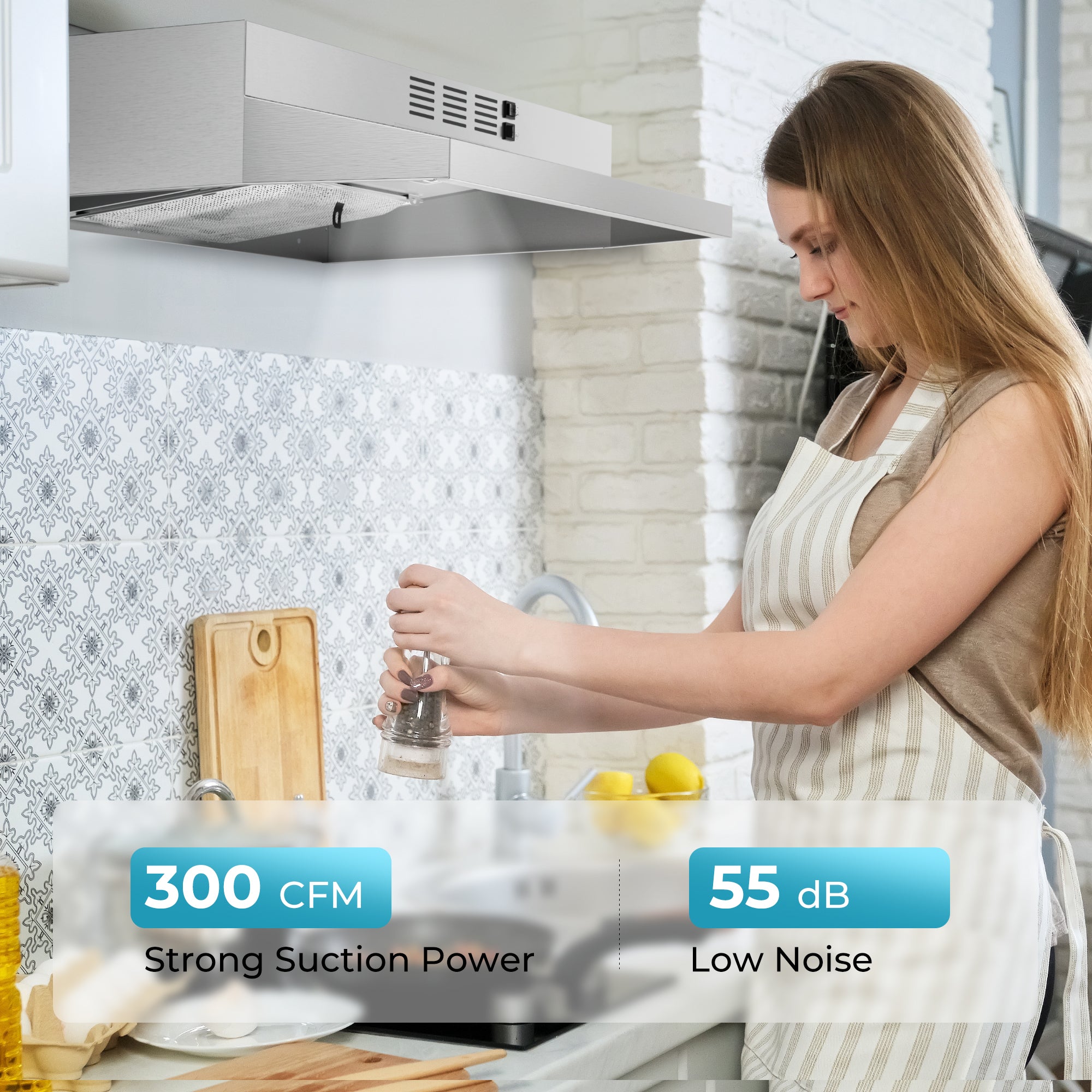Simzlife Ductless Under Cabinet Range Hood 30 inch with 2 Speed Exhaust Fan, Kitchen Wall Mount Range Hood 300 CFM with 2W LED Light, Vent Hood with Washable Filter, Stainless Steel