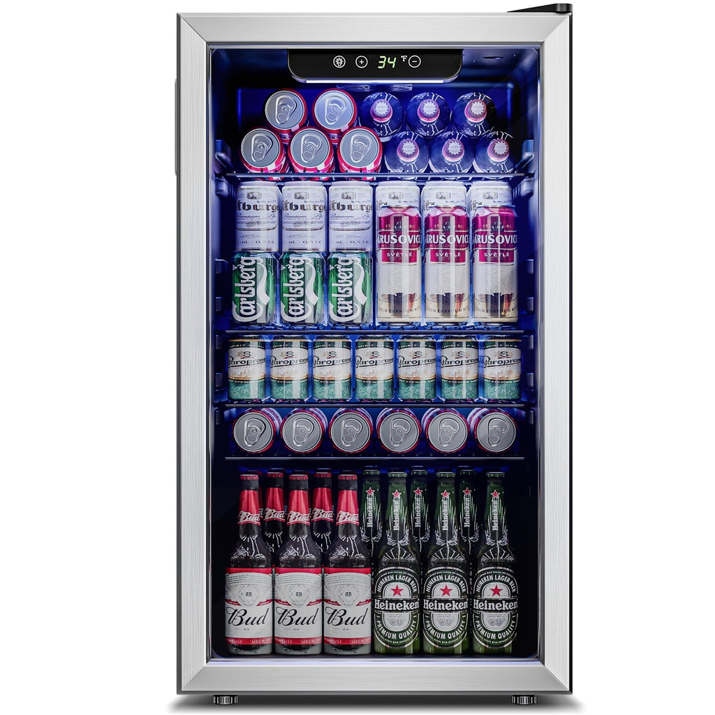 Simzlife 130 Can Beverage Refrigerator with Glass Door for Home, 17.3 in D, 31.3 in H