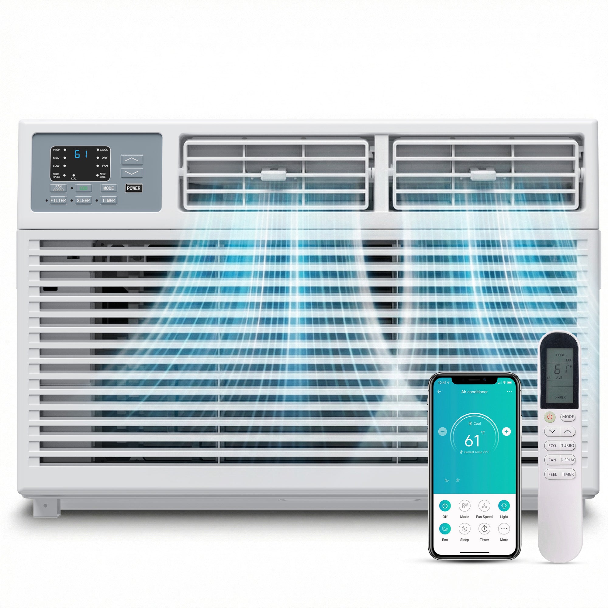 SIMZLIFE 8,000 BTU Window Air Conditioner, Cools Up To 350 Sq Ft, 4 Cooling Modes, Remote Control, White