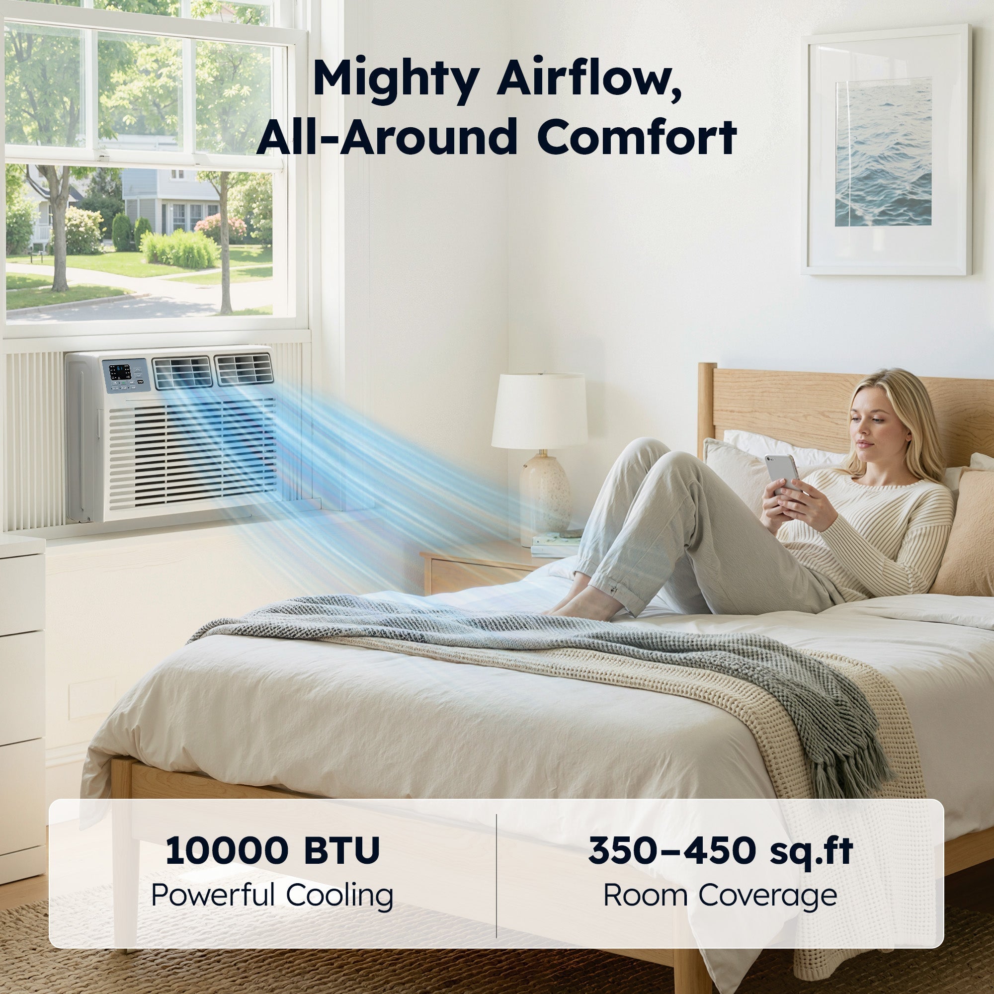 SIMZLIFE 8,000 BTU Window Air Conditioner, Cools Up To 350 Sq Ft, 4 Cooling Modes, Remote Control, White