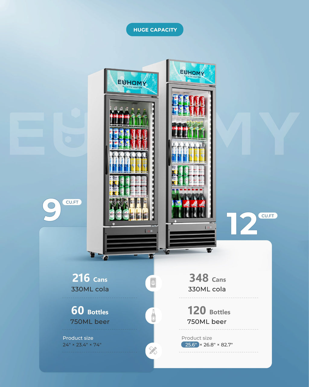 Simzlife Commercial Display Refrigerator, 9 Cu.Ft Glass Door Merchandiser Drink Fridge with Soft LED Light Adjustable Shelves, Commercial Beverage Refrigerator for Bar, Restaurant, Cafe(Black)