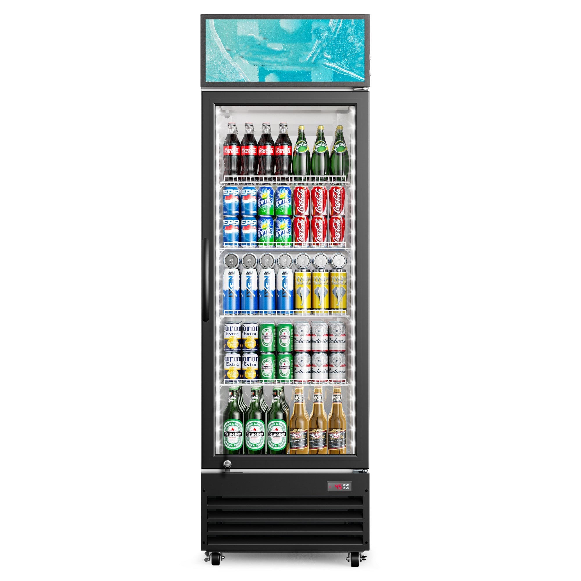 Simzlife Commercial Display Refrigerator, 9 Cu.Ft Glass Door Merchandiser Drink Fridge with Soft LED Light Adjustable Shelves, Commercial Beverage Refrigerator for Bar, Restaurant, Cafe(Black)