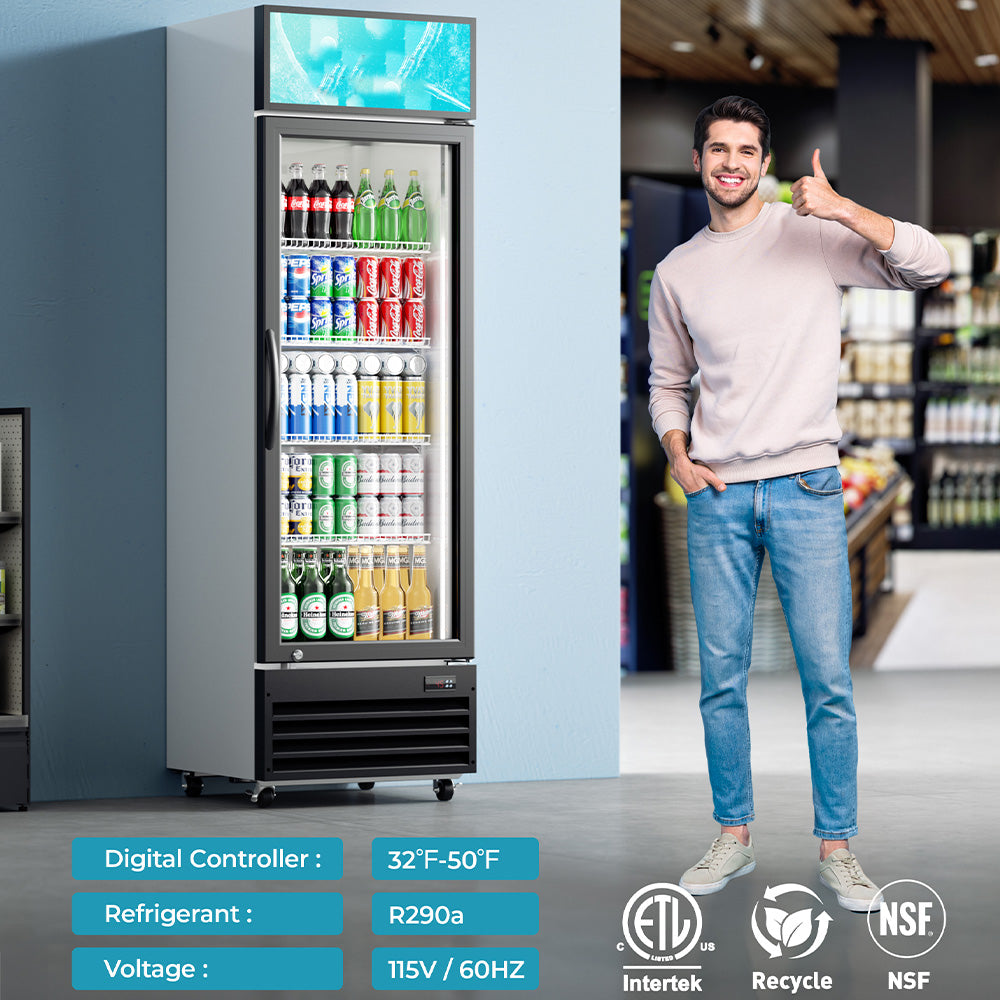 Simzlife Commercial Display Refrigerator, 9 Cu.Ft Glass Door Merchandiser Drink Fridge with Soft LED Light Adjustable Shelves, Commercial Beverage Refrigerator for Bar, Restaurant, Cafe(Black)