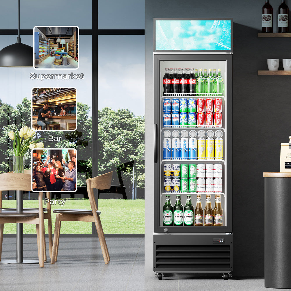 Simzlife Commercial Display Refrigerator, 9 Cu.Ft Glass Door Merchandiser Drink Fridge with Soft LED Light Adjustable Shelves, Commercial Beverage Refrigerator for Bar, Restaurant, Cafe(Black)