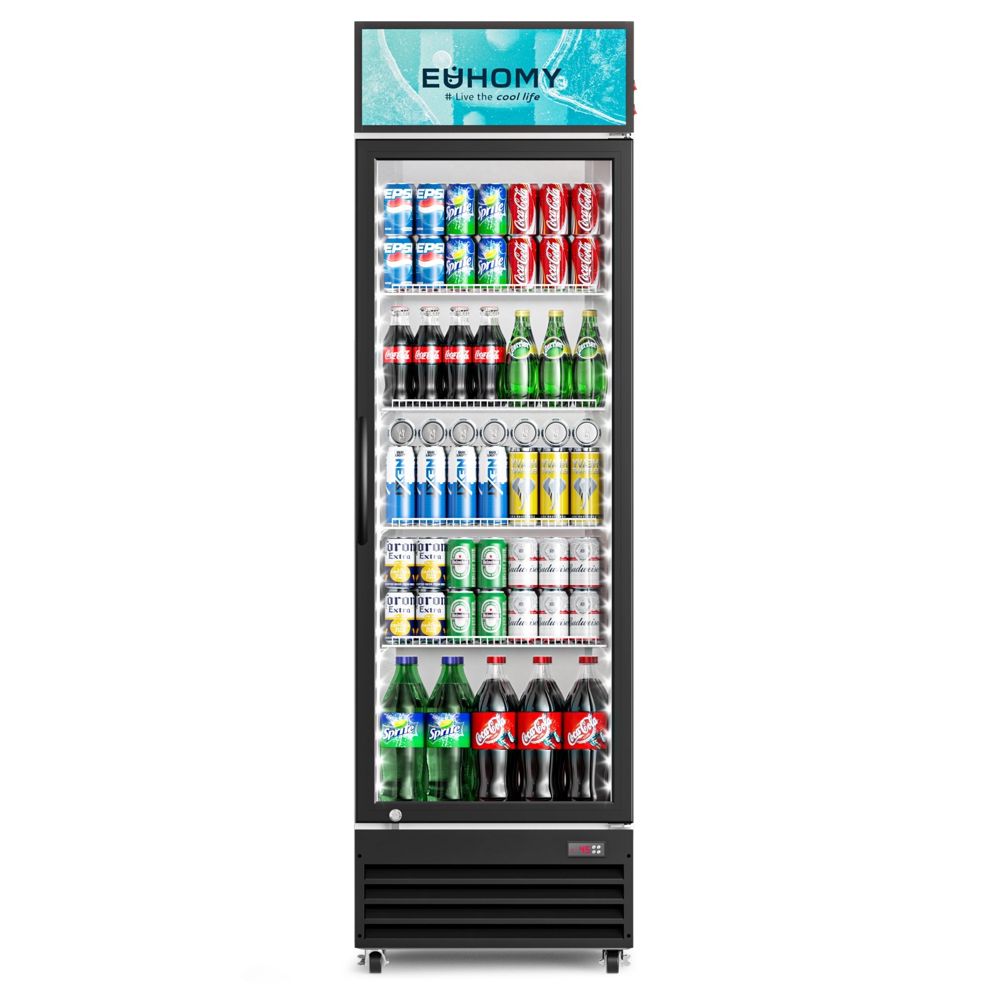 Simzlife Commercial Beverage Refrigerator with Glass Door, 12 Cu.Ft Display Refrigerator Cooler with LED Light and 4 Adjustable Shelves, Commercial Beverage Fridge for ETL Approved