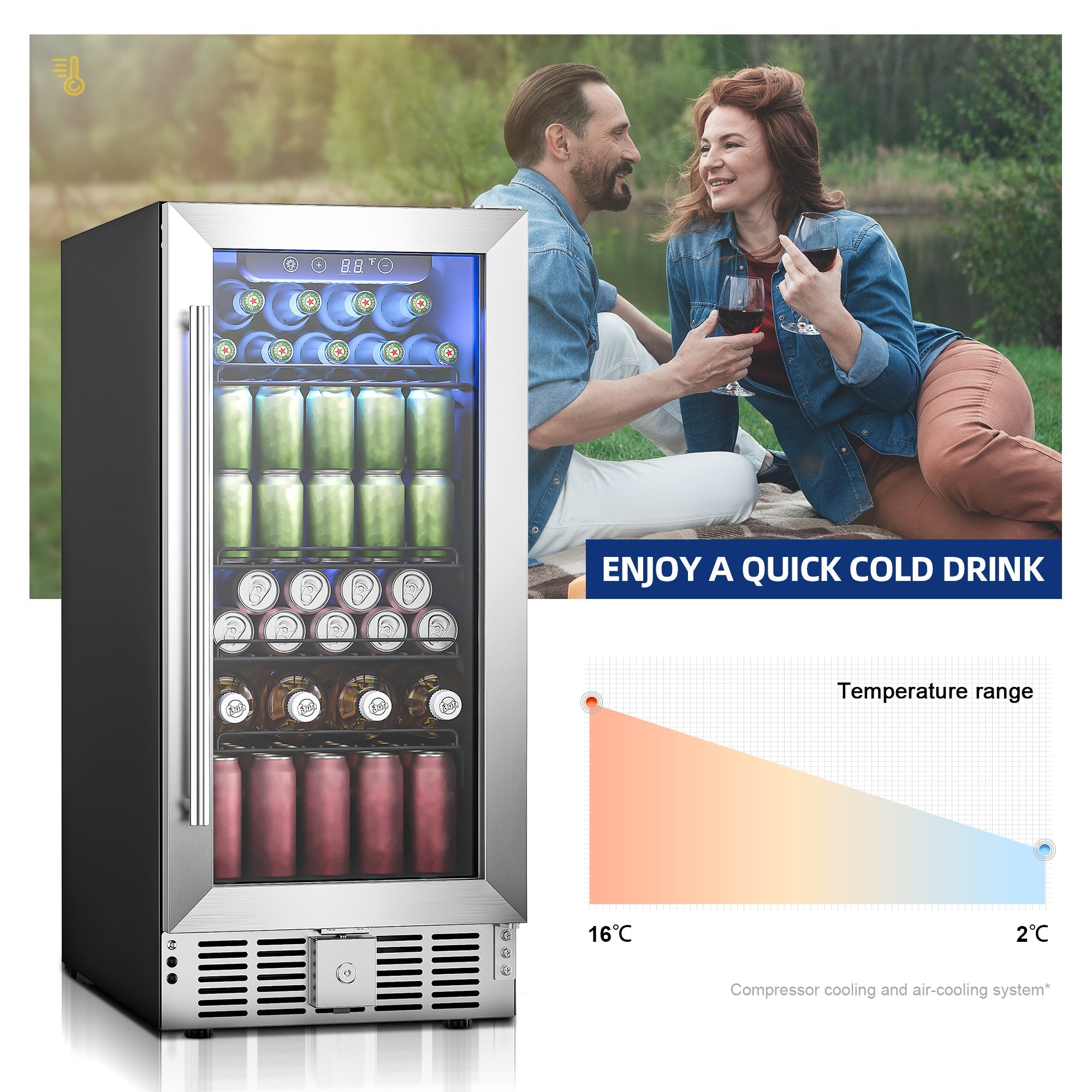 Simzlife 15" Built-in Beverage Refrigerator, 130 Cans Beverage Cooler, Under Counter Beer Fridge for Soda, Water, Wine for Kitchen, Bar or Office