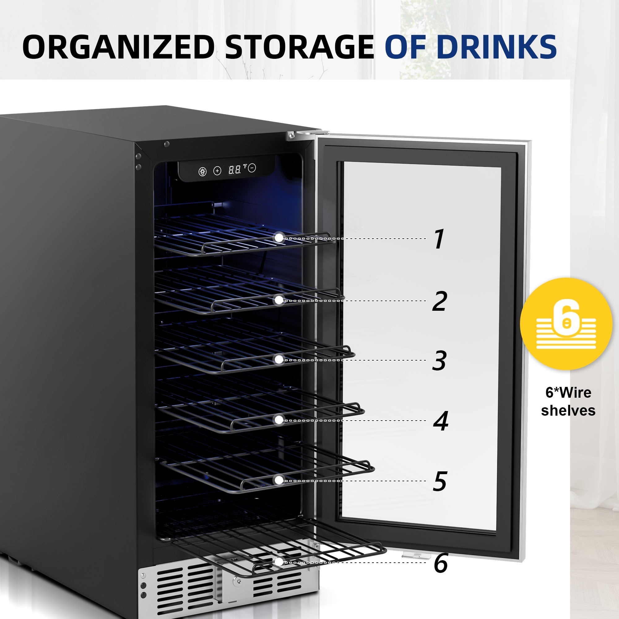 Simzlife 15" Built-in Beverage Refrigerator, 130 Cans Beverage Cooler, Under Counter Beer Fridge for Soda, Water, Wine for Kitchen, Bar or Office